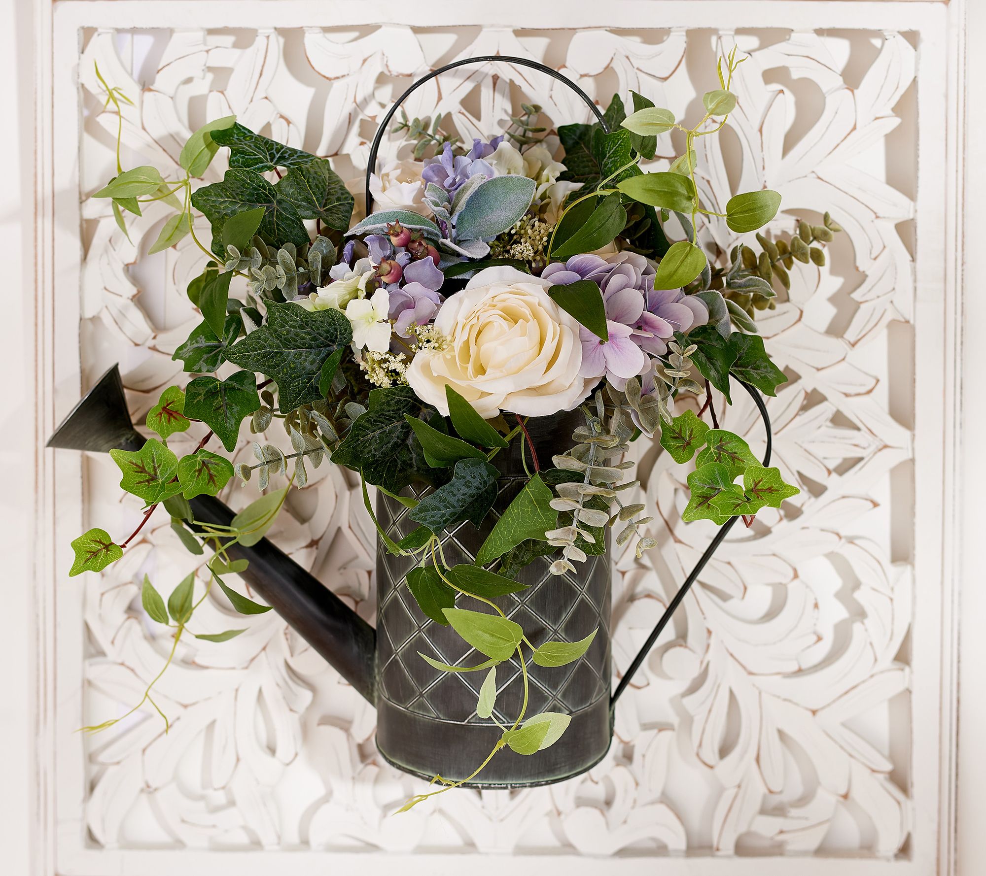 Hydrangea, Rose and Berry Decorative Watering Can by Valerie