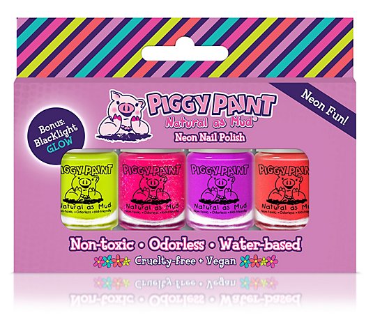 Piggy Paint 4-pc Neon Nail Polish Box Set Glowsin Blacklight