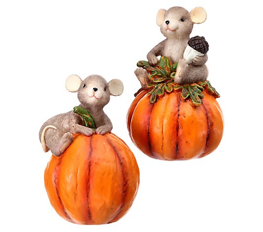 4.5" Mouse On Pumpkin Set of 2 by Valerie
