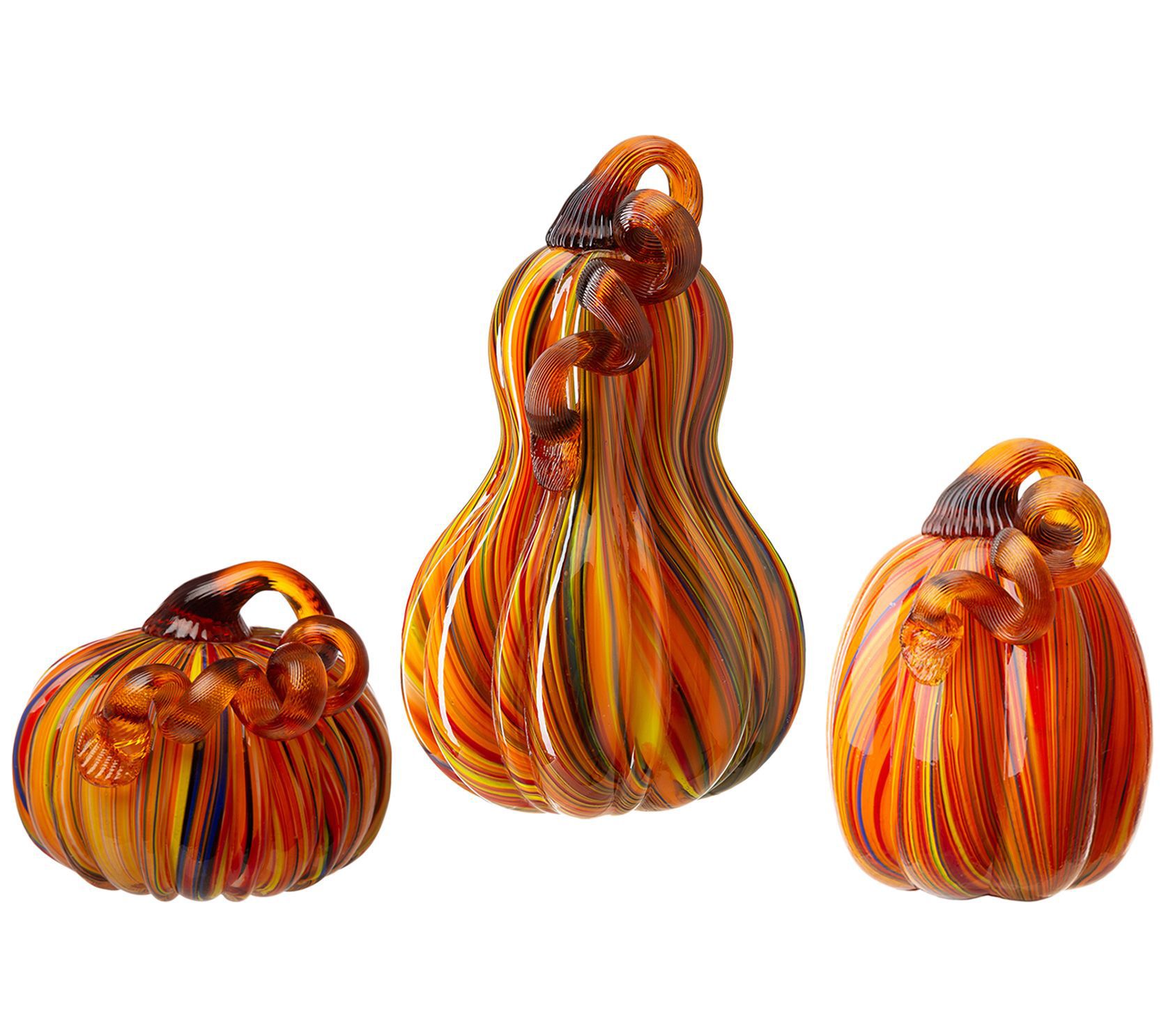 Glitzhome Multi Striped Glass Pumpkins & GourdS/3