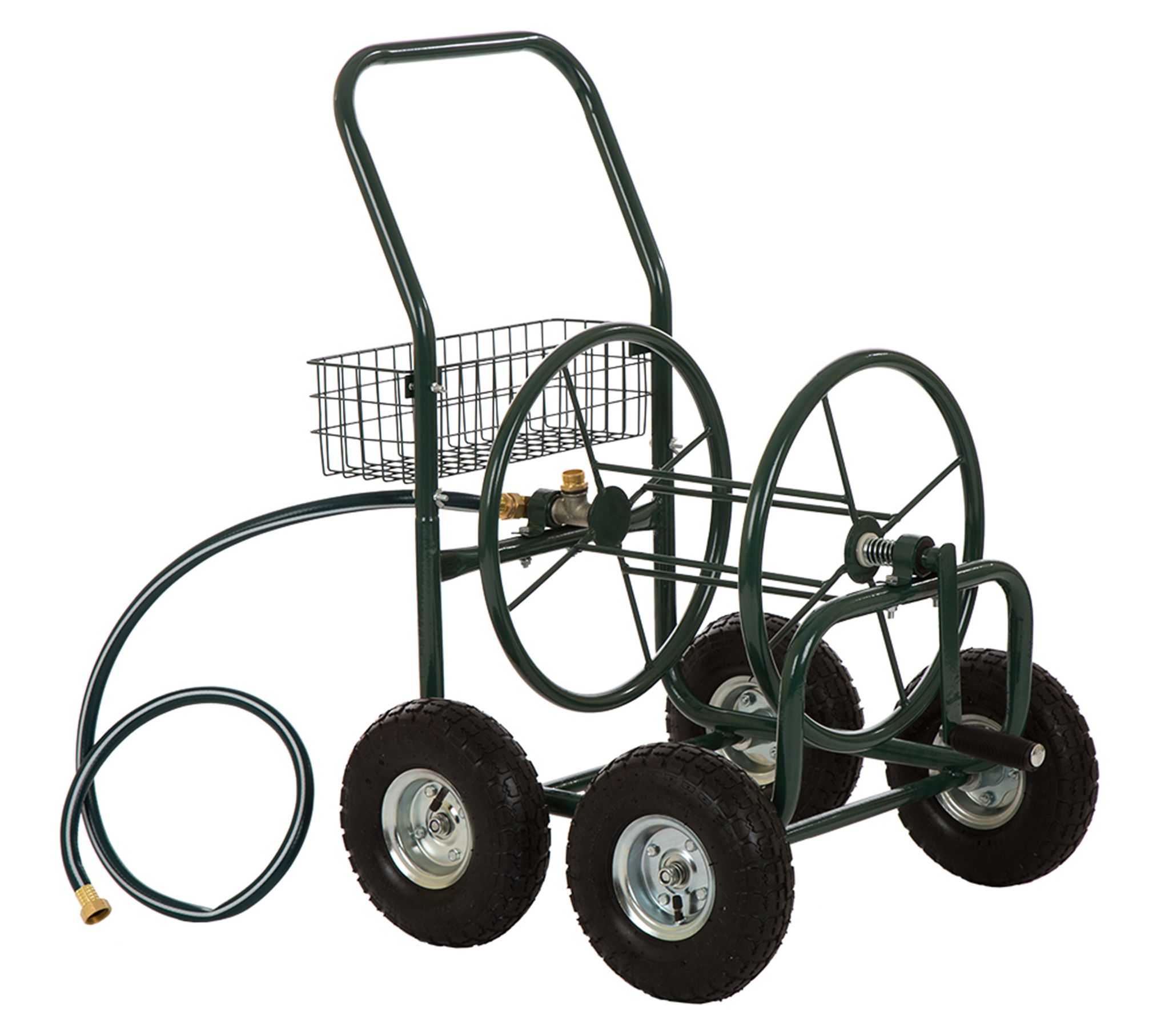 Glitzhome 34 4-Wheel Steel Garden Hose Reel Cart w/ Basket 