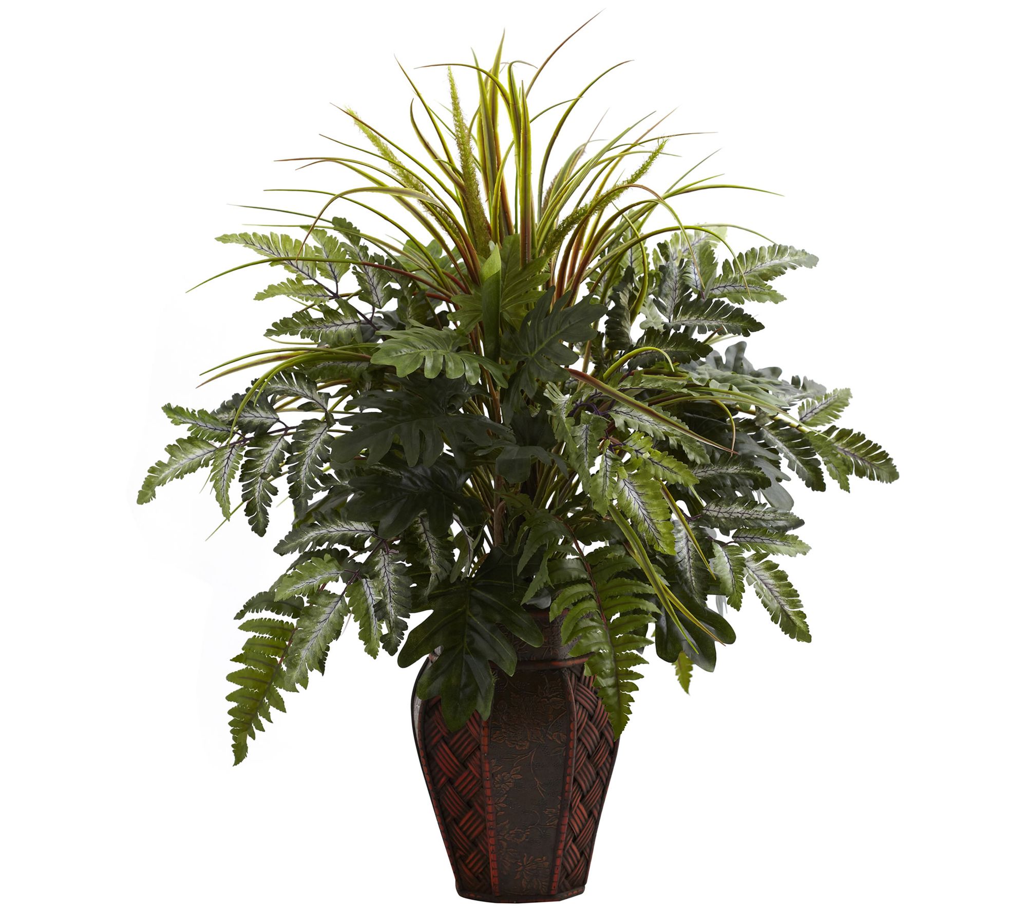 Mixed Grass and Fern in Decorative Planter by Nearly Natural