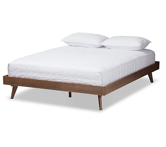 Mid-Century Modern Finished Solid Wood Bed Frame