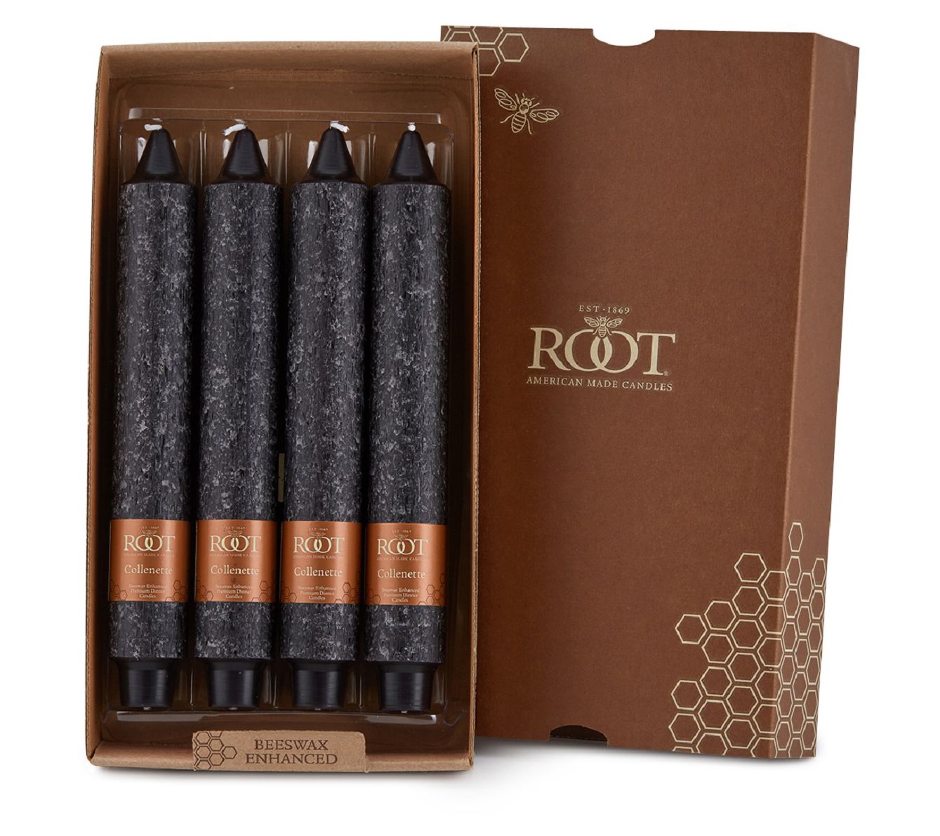 ROOT 9" Timberline Collenette Taper Candles Box of 4