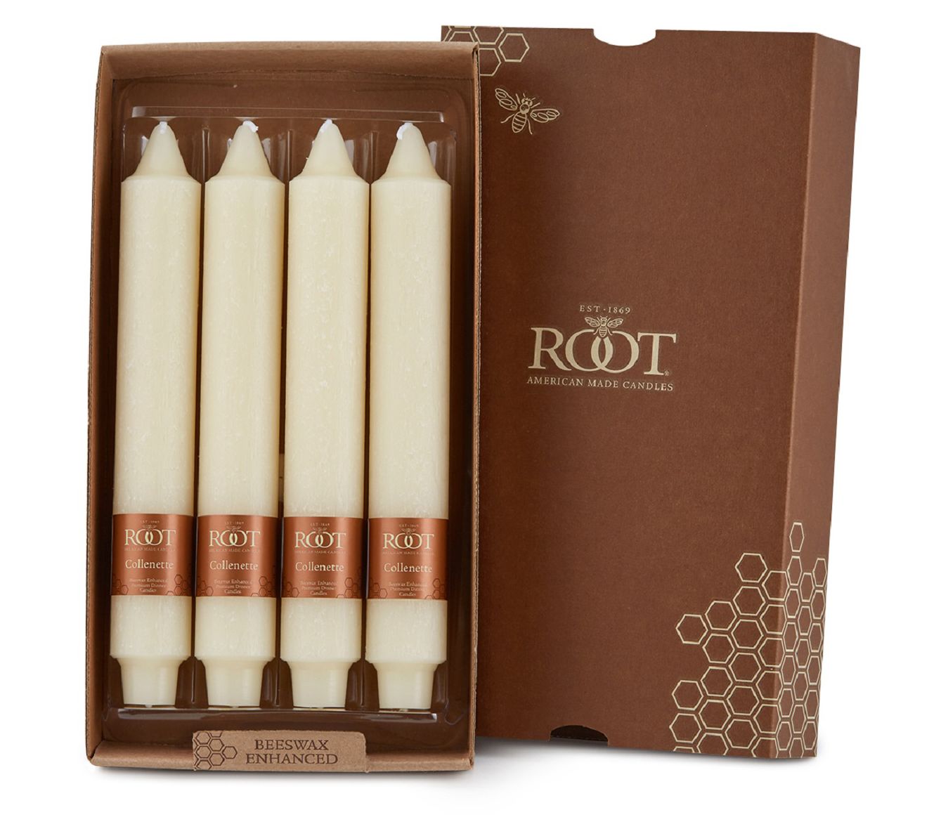 ROOT 9" Timberline Collenette Taper Candles Box of 4