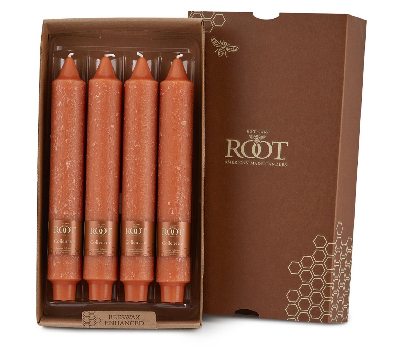 ROOT 9" Timberline Collenette Taper Candles Box of 4