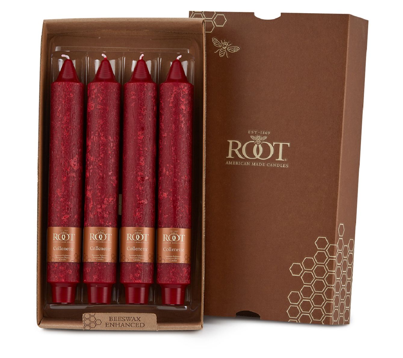 ROOT 9" Timberline Collenette Taper Candles Box of 4