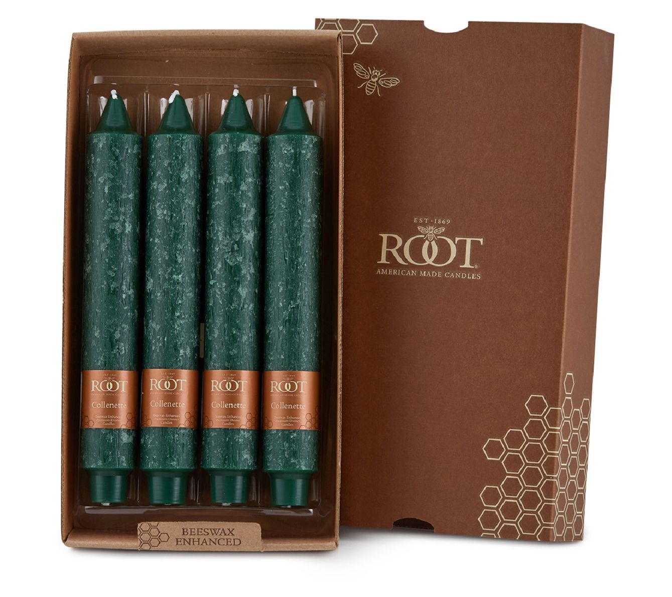 ROOT 9" Timberline Collenette Taper Candles Box of 4