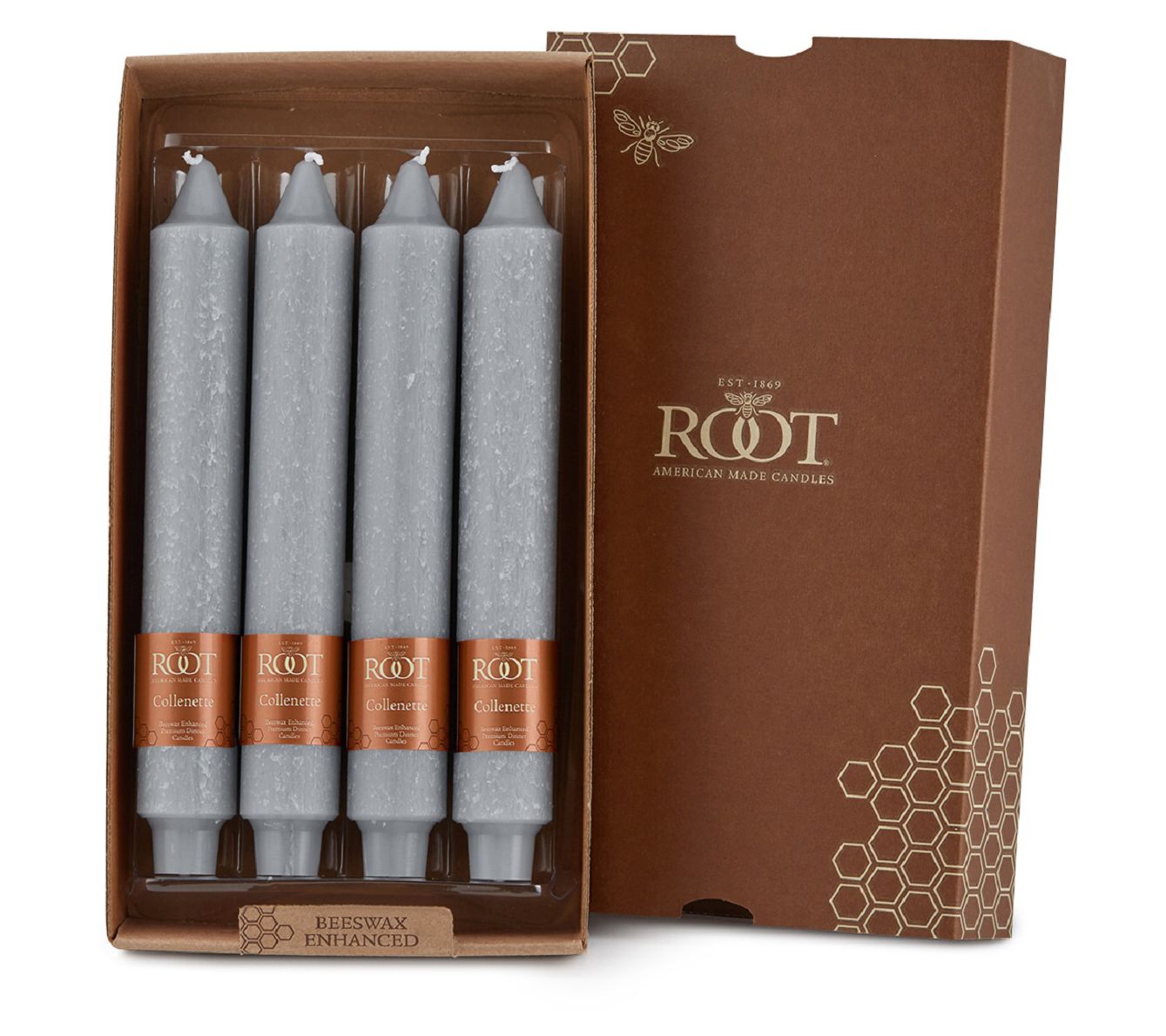 ROOT 9" Timberline Collenette Taper Candles Box of 4