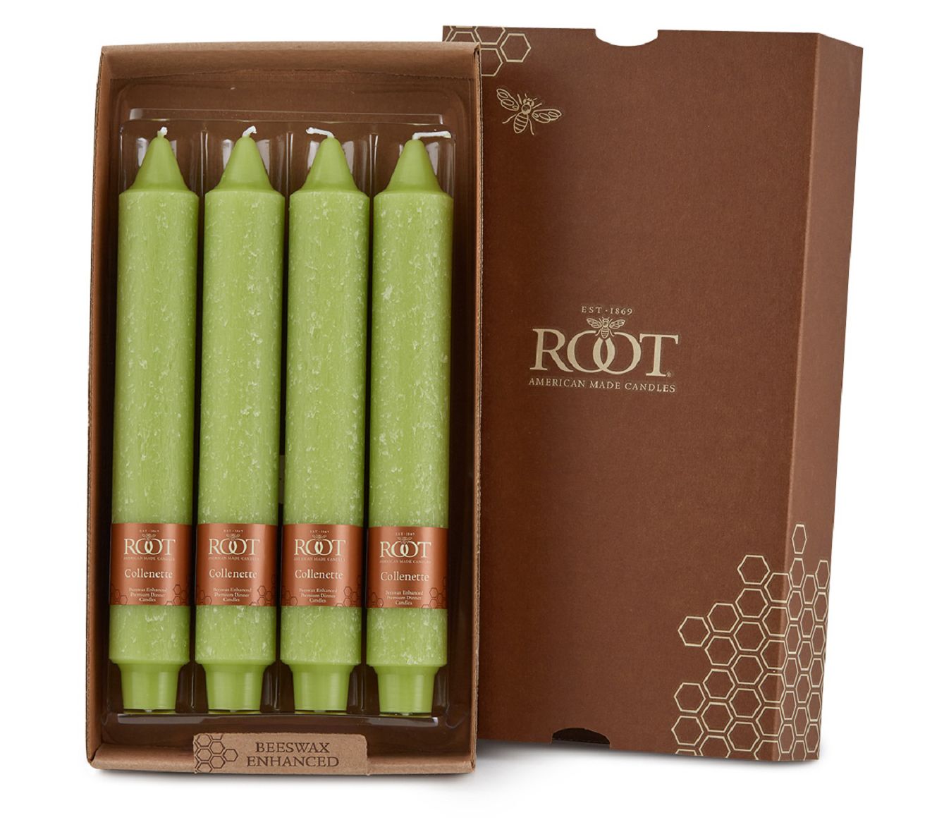 ROOT 9" Timberline Collenette Taper Candles Box of 4
