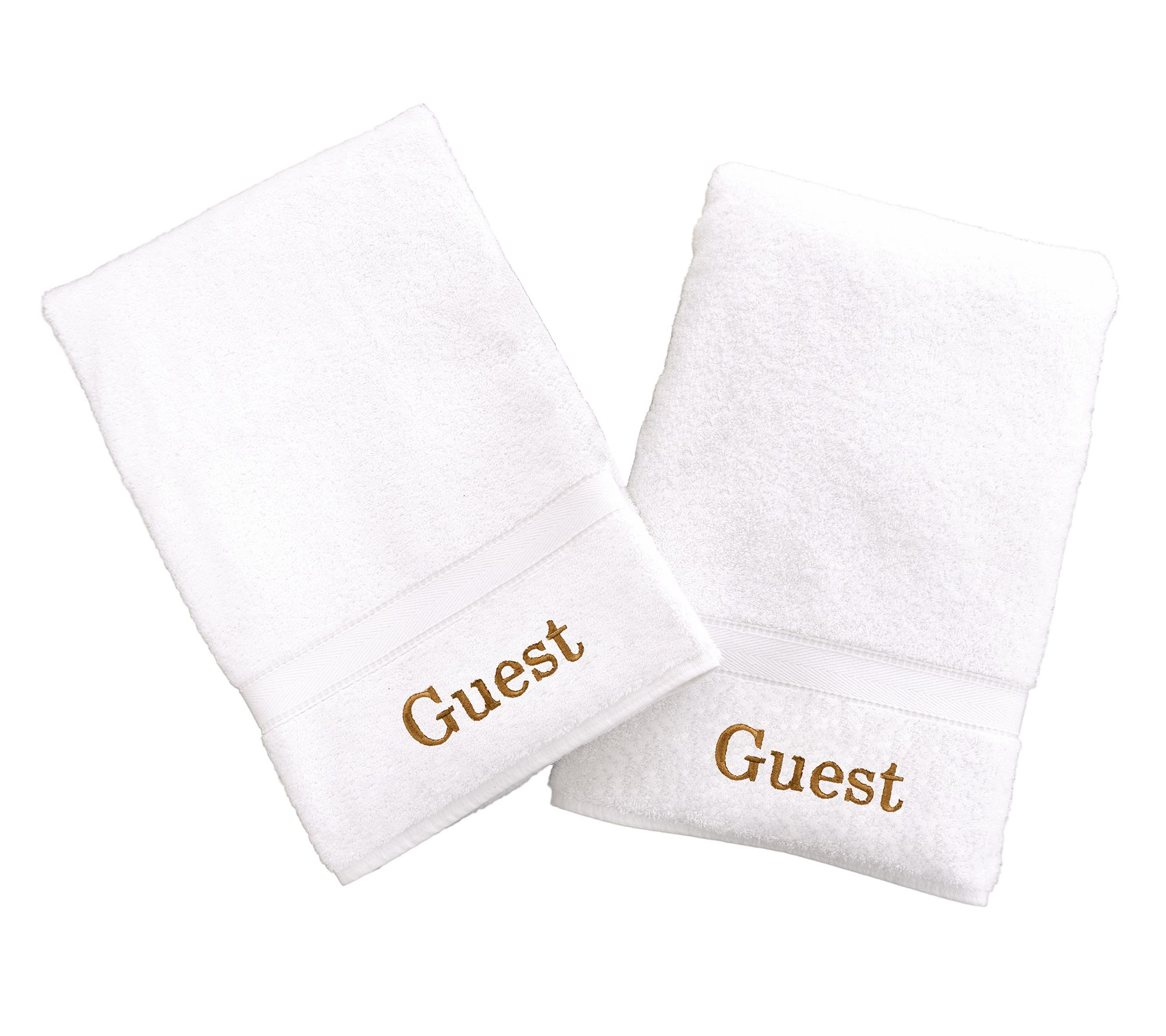 Linum Home Textiles Embroidered Guest Hand Towel, Set of 2,White/Gold