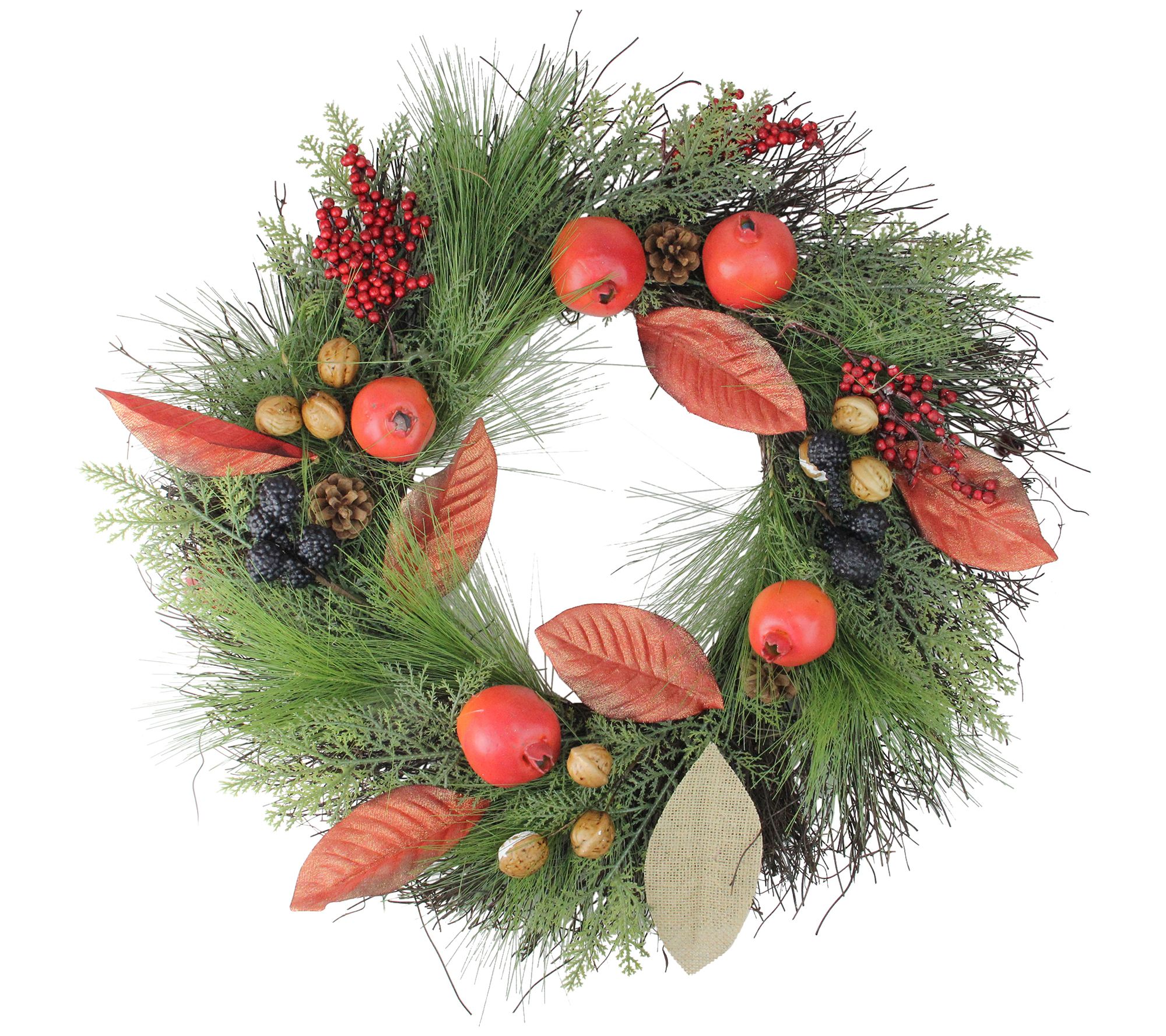  Northlight 24" Harvest Mixed Berry Pine and NutFall Wreath