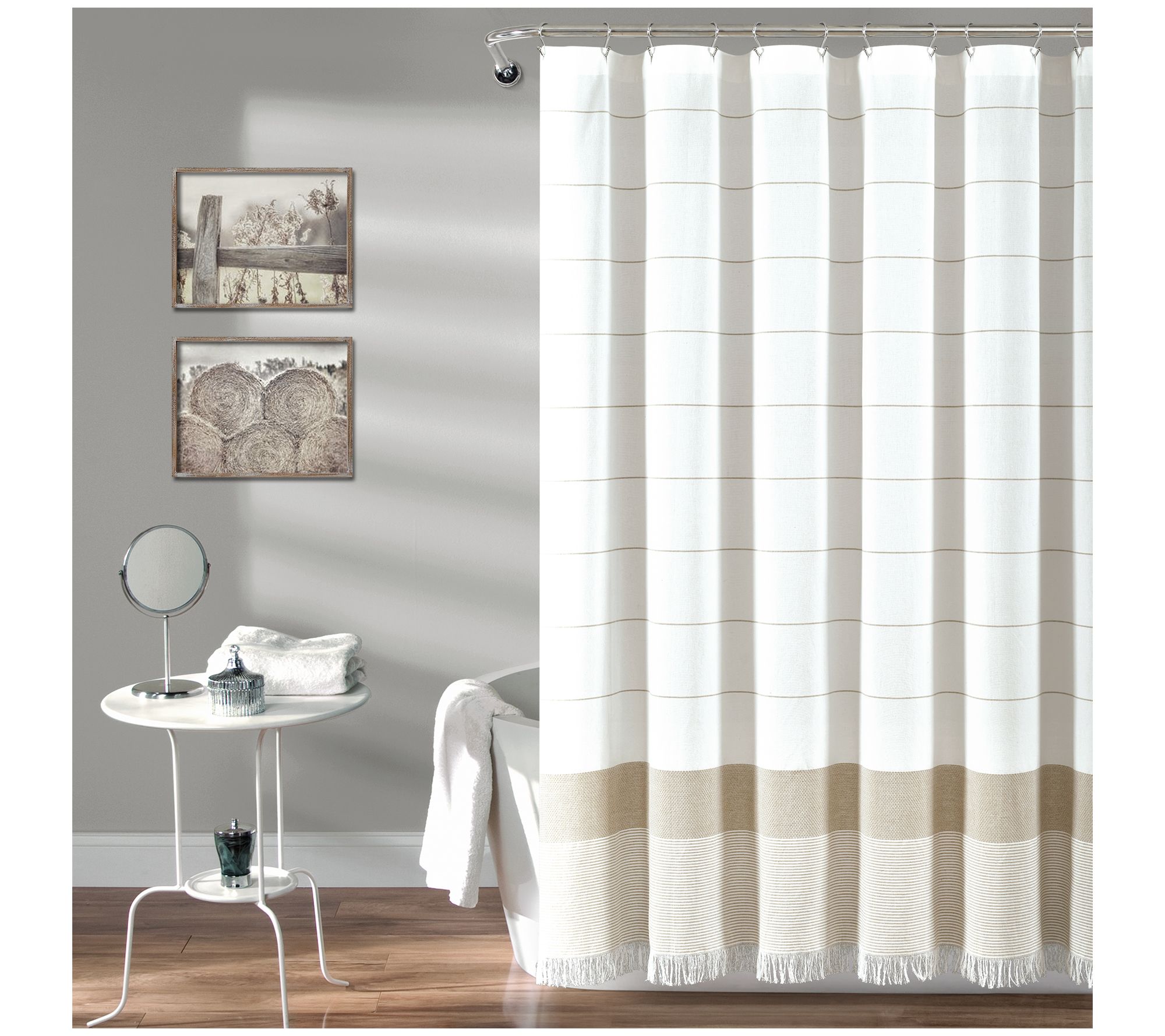 Stripe Yarn Dyed Tassel Fringe Shower Curtain by Lush Decor