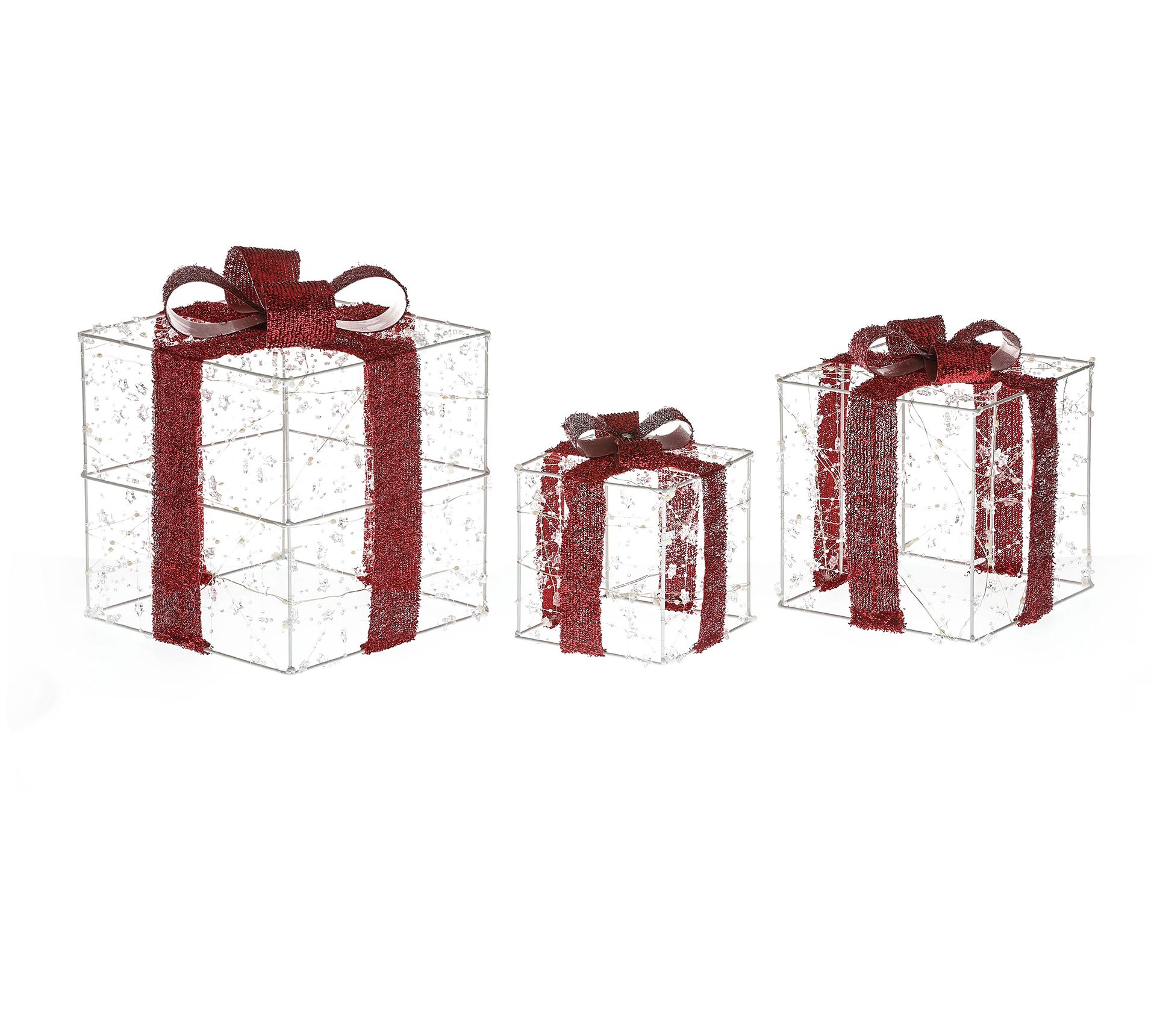LuxenHome Set/3 Lighted Presents Indoor Outdoor Holiday Decor