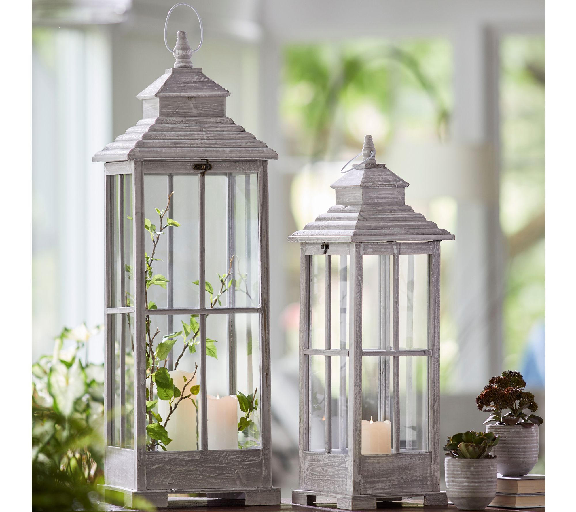 Melrose Tall Wood Floor Lantern (Set of 2)