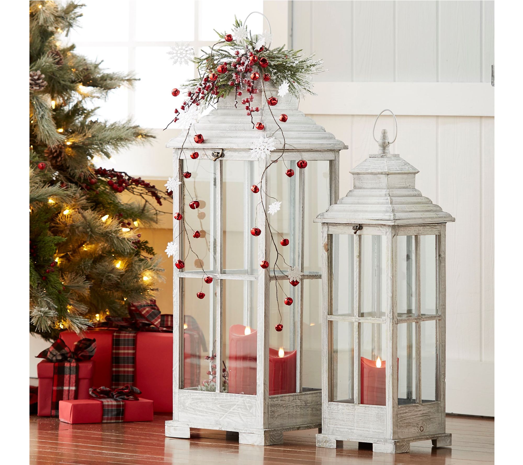 Melrose Tall Wood Floor Lantern (Set of 2)