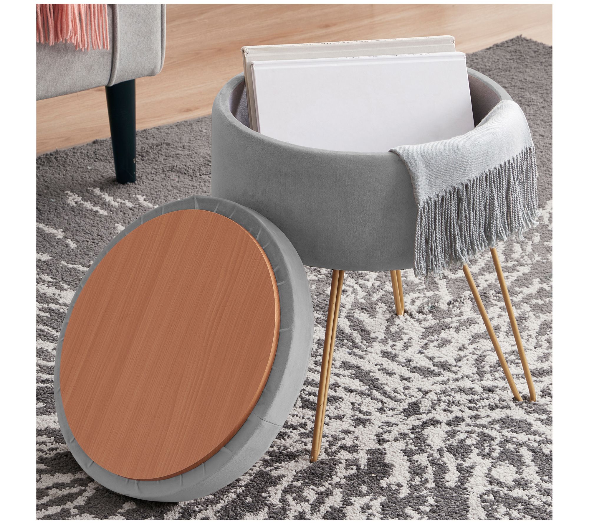Ornavo Home Modern Round Velvet Vanity Stool Strage Ottoman