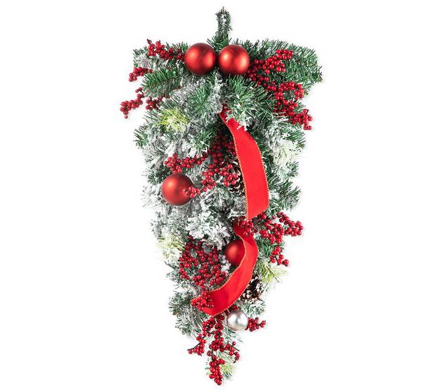 Glitzhome 25"H Berry, Ornament and Pinecone Ribon Teardrop
