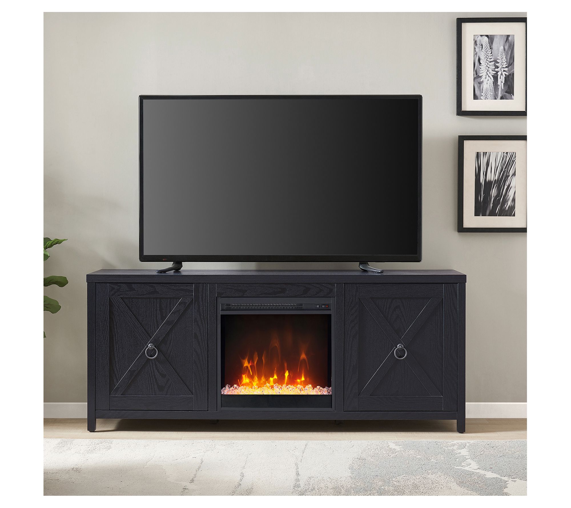 Hudson & Canal Granger 65" TV Stand with Crysta l Fireplace