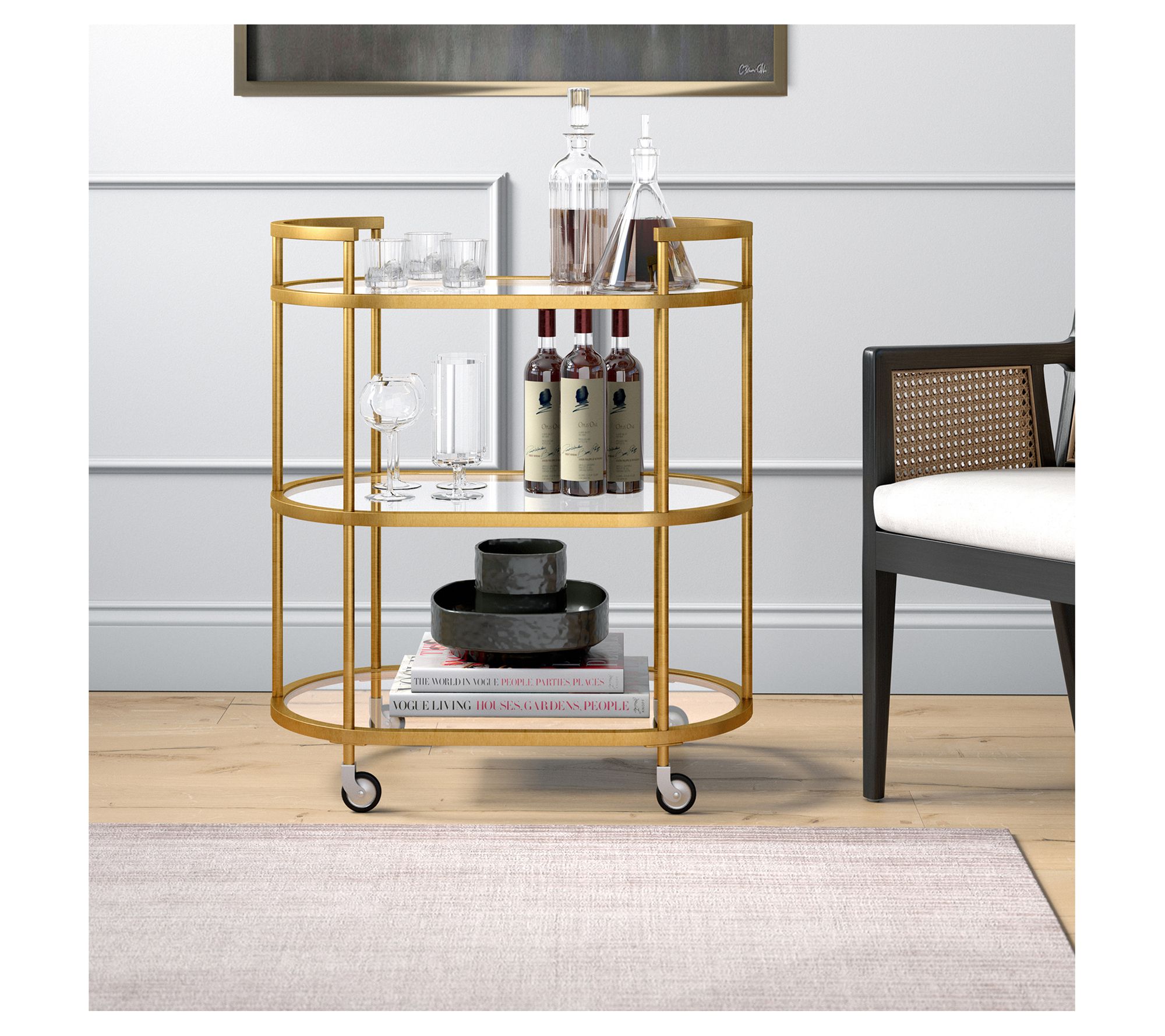 Hudson & Canal Leif 30" Wide Oval Bar Cart