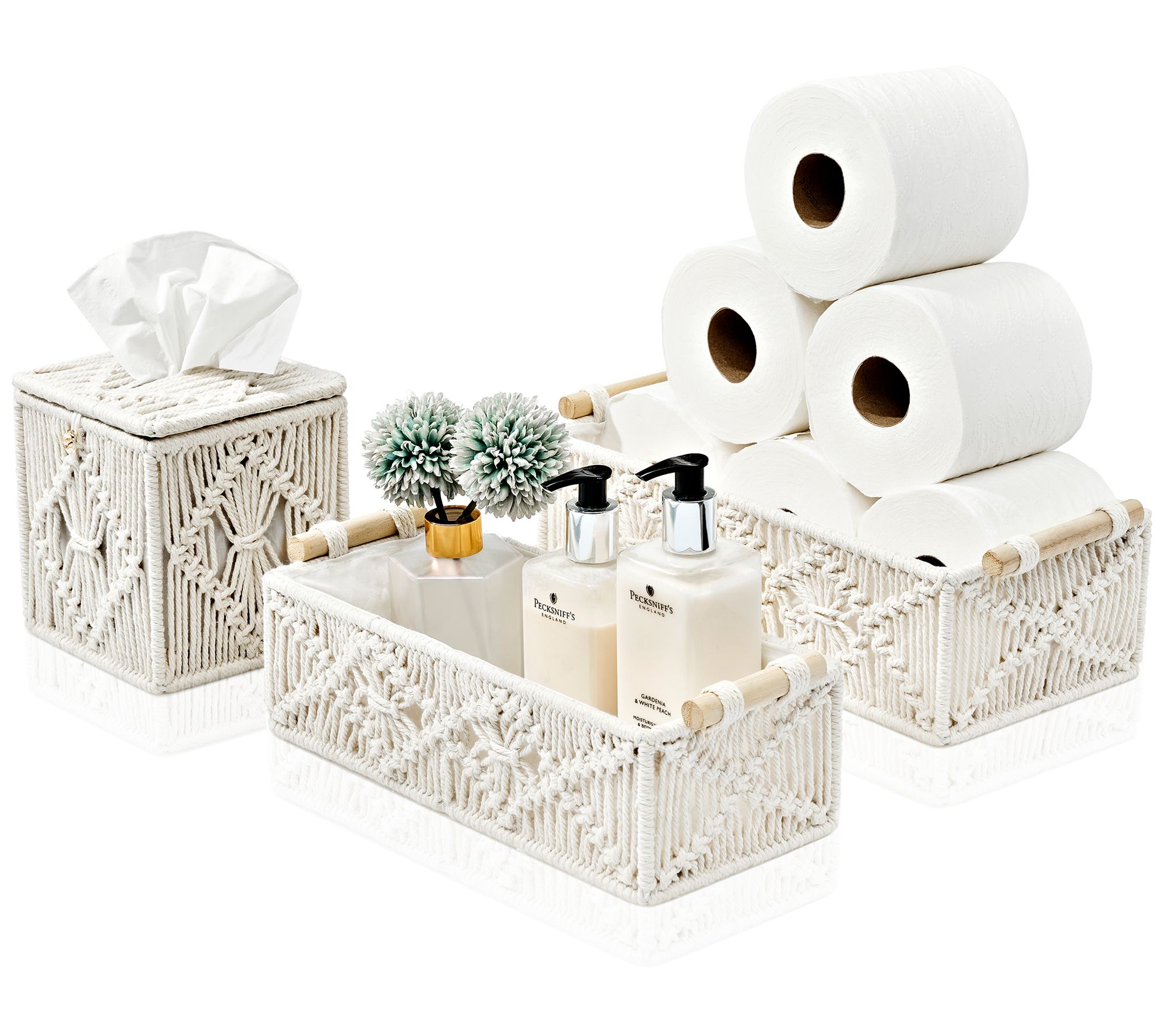 Sorbus Paper Rope Bathroom Baskets & Tissue Holder Set