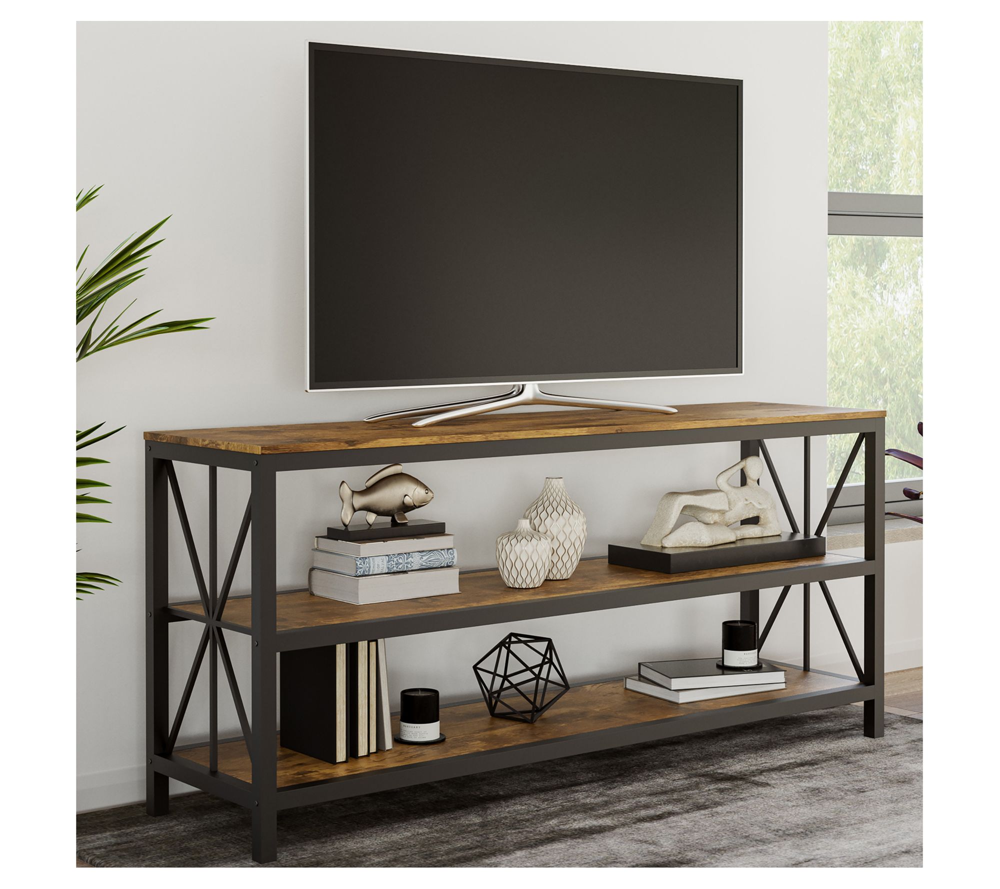 Lavish Home Farmhouse 3Tier Open Back Entertainment Center