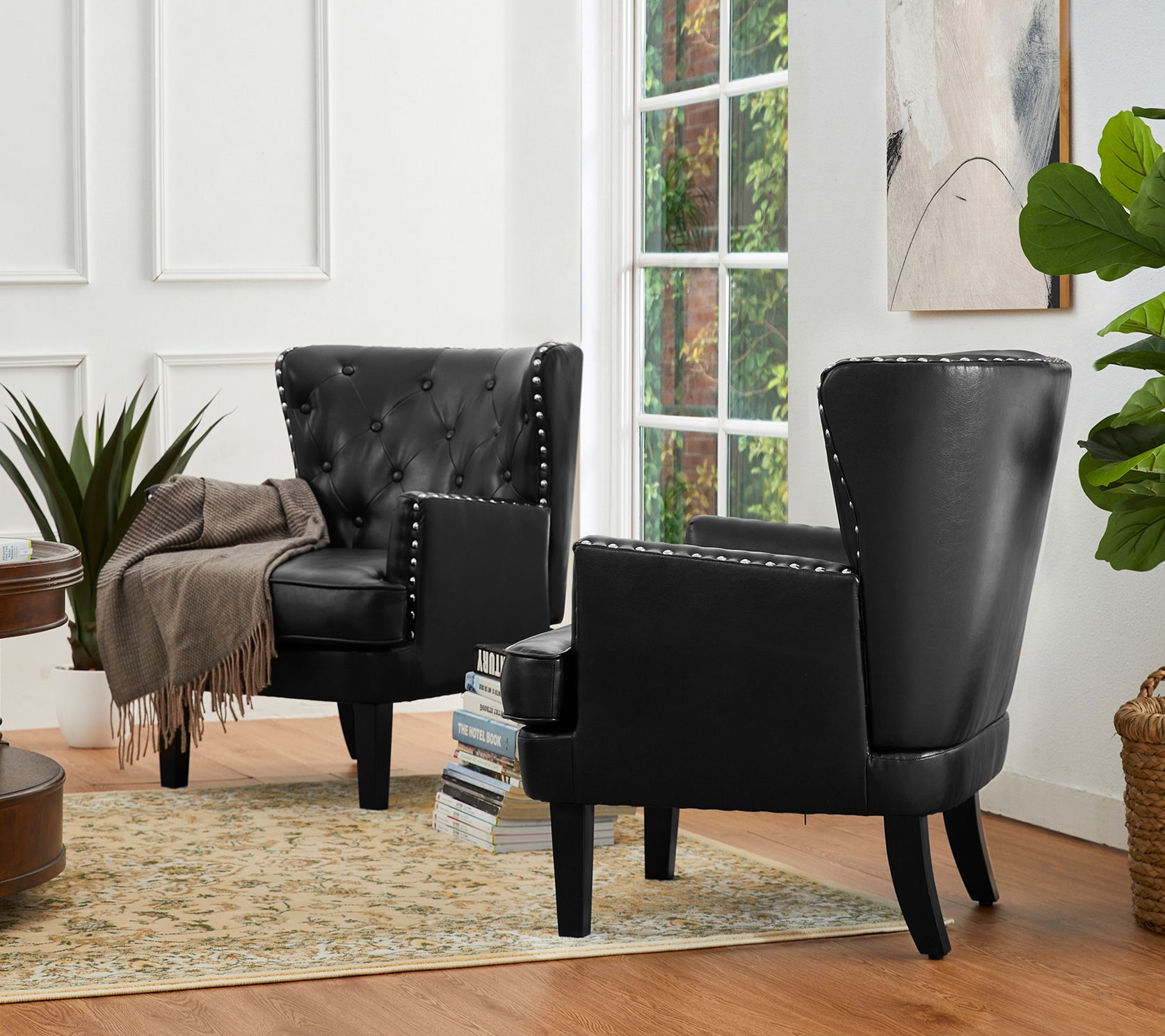 Glitzhome Mid-Century Faux Leather Button-Tufted Chairs S/2 - QVC.com