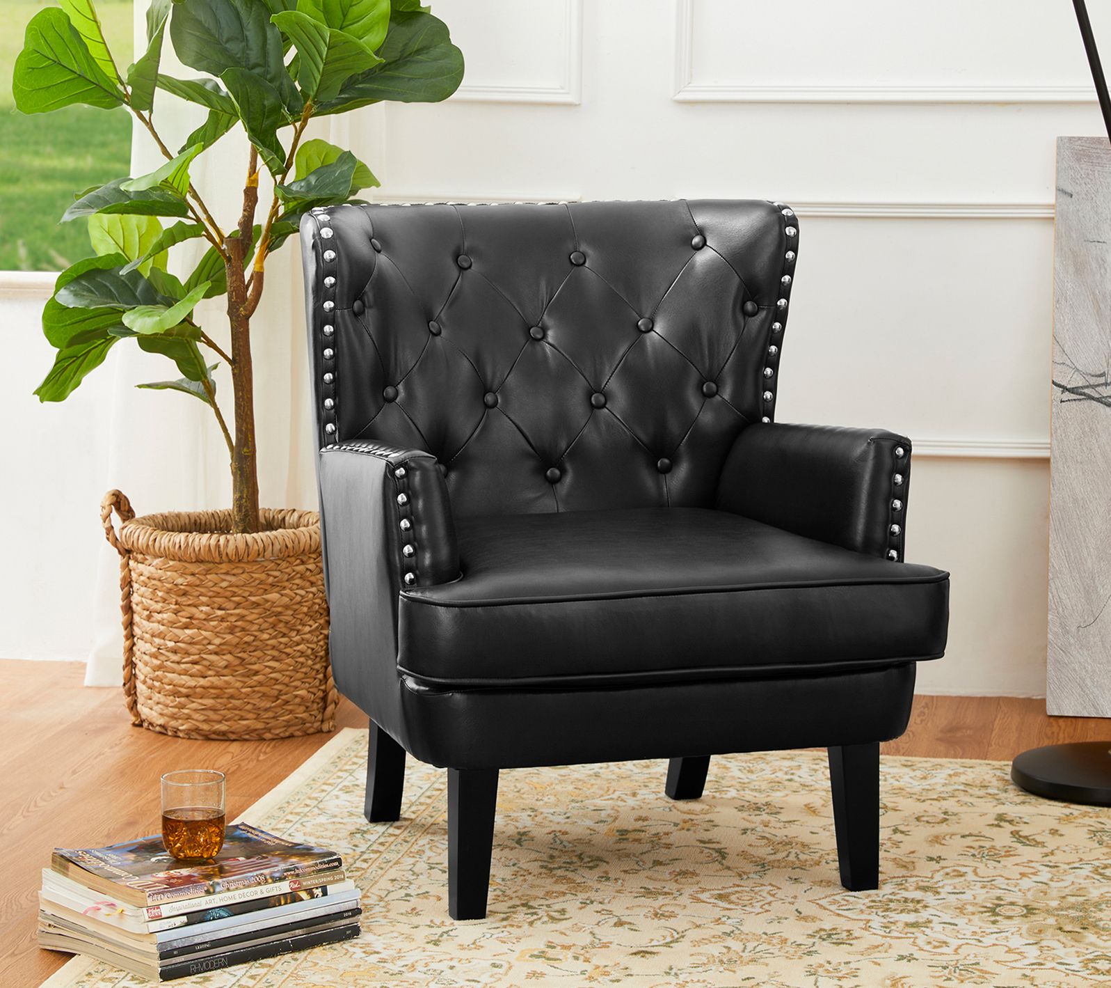 Glitzhome Mid-Century Faux Leather Button-Tufted Chairs S/2 - QVC.com