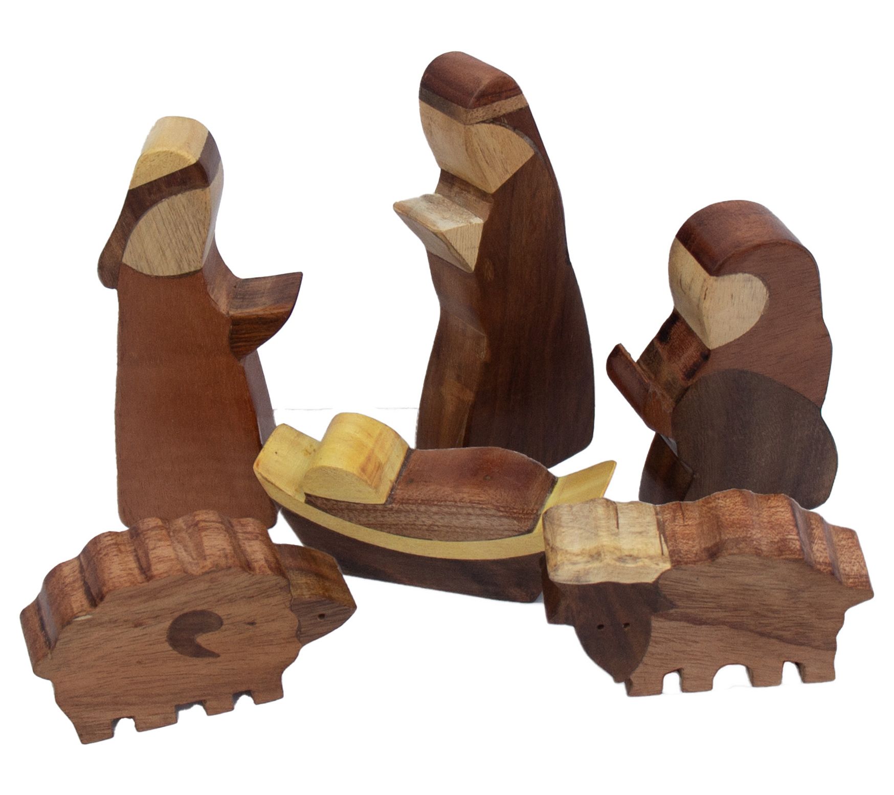 Global Crafts 6pc Handcrafted Joint Wood Indian Nativity Set