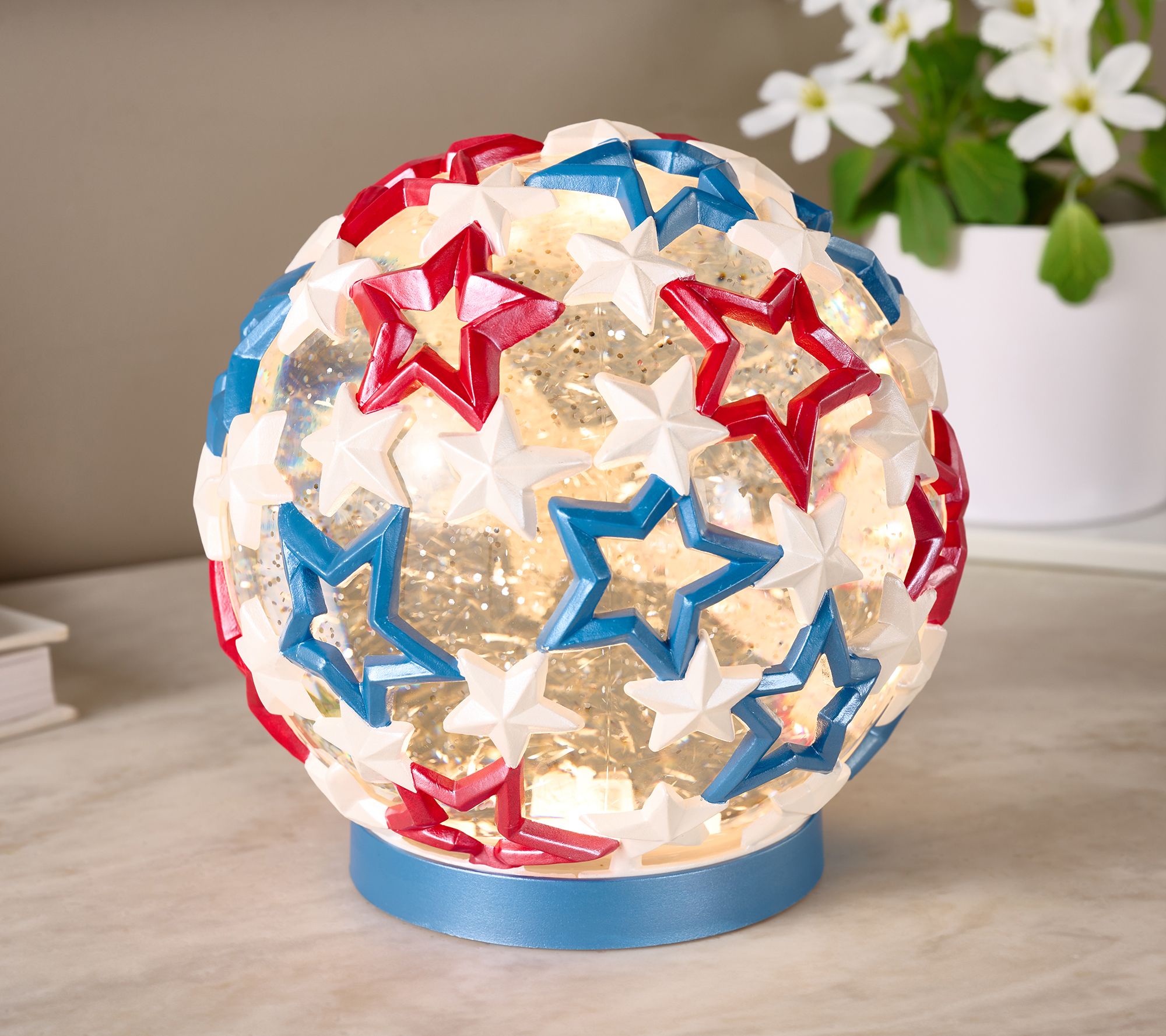 6.5" Illuminated Patriotic Glitter Sphere by Valerie