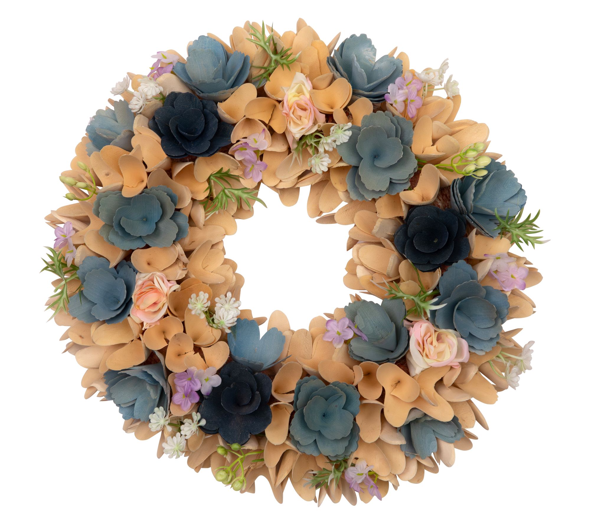 Northlight Wooden Spring Wreath with Mini Flowers- 14"