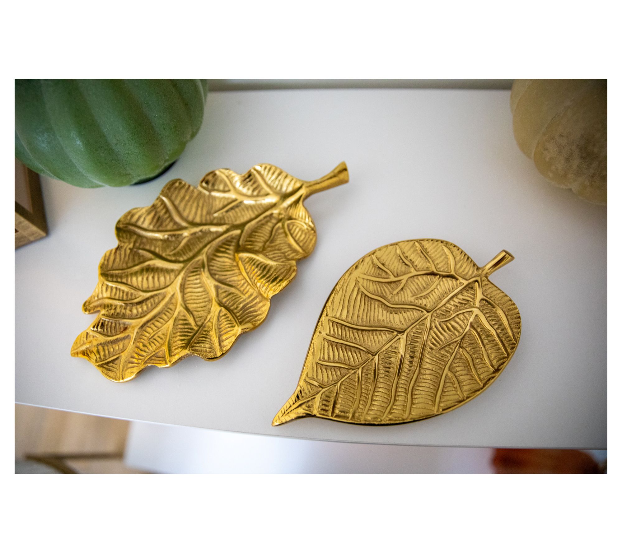 Set of 2 Gold Metal Leaf Trays by Lauren McBride