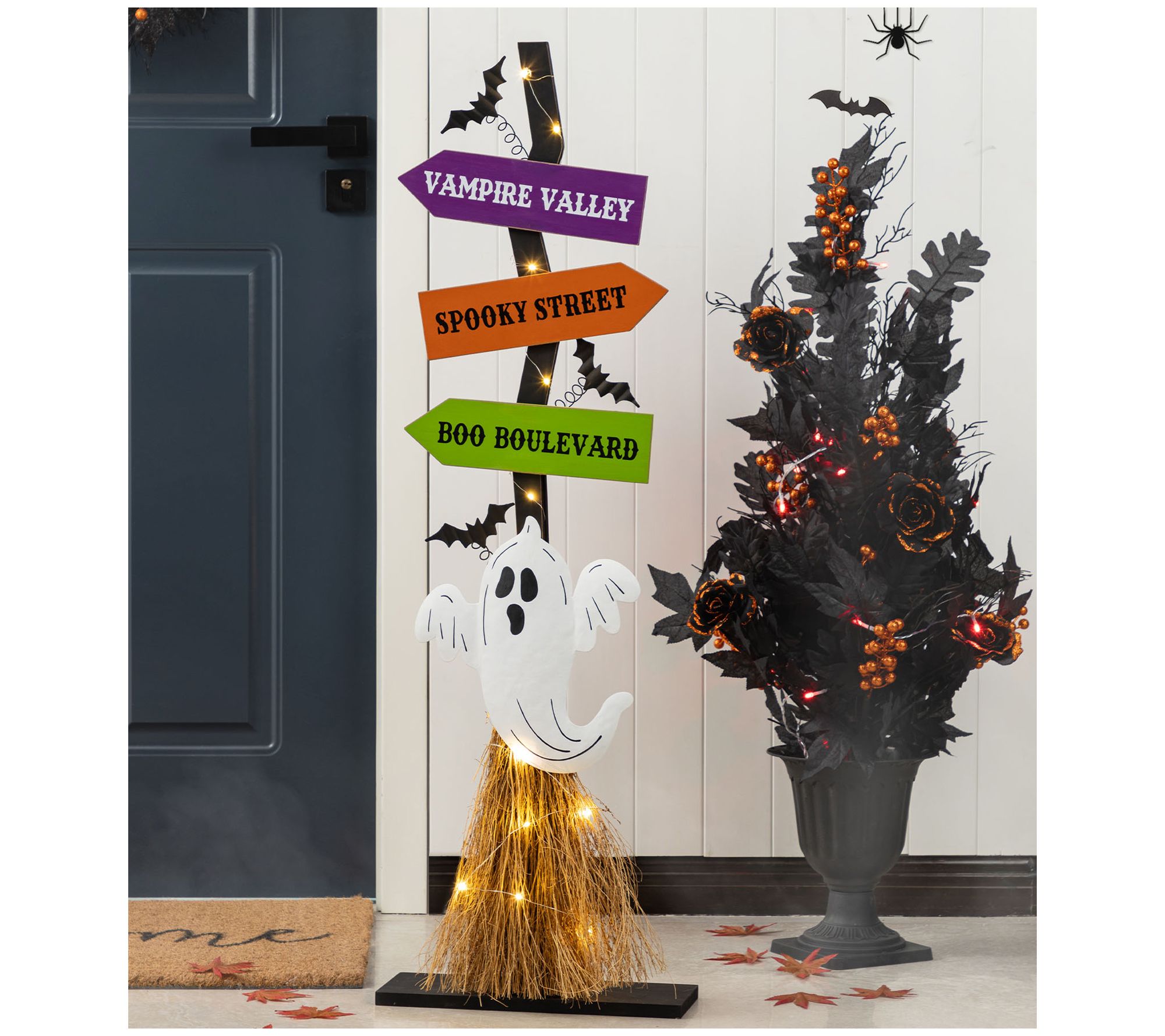 Glitzhome 42" LED Lighted Ghosts Broom Porch Sign w/ Timer