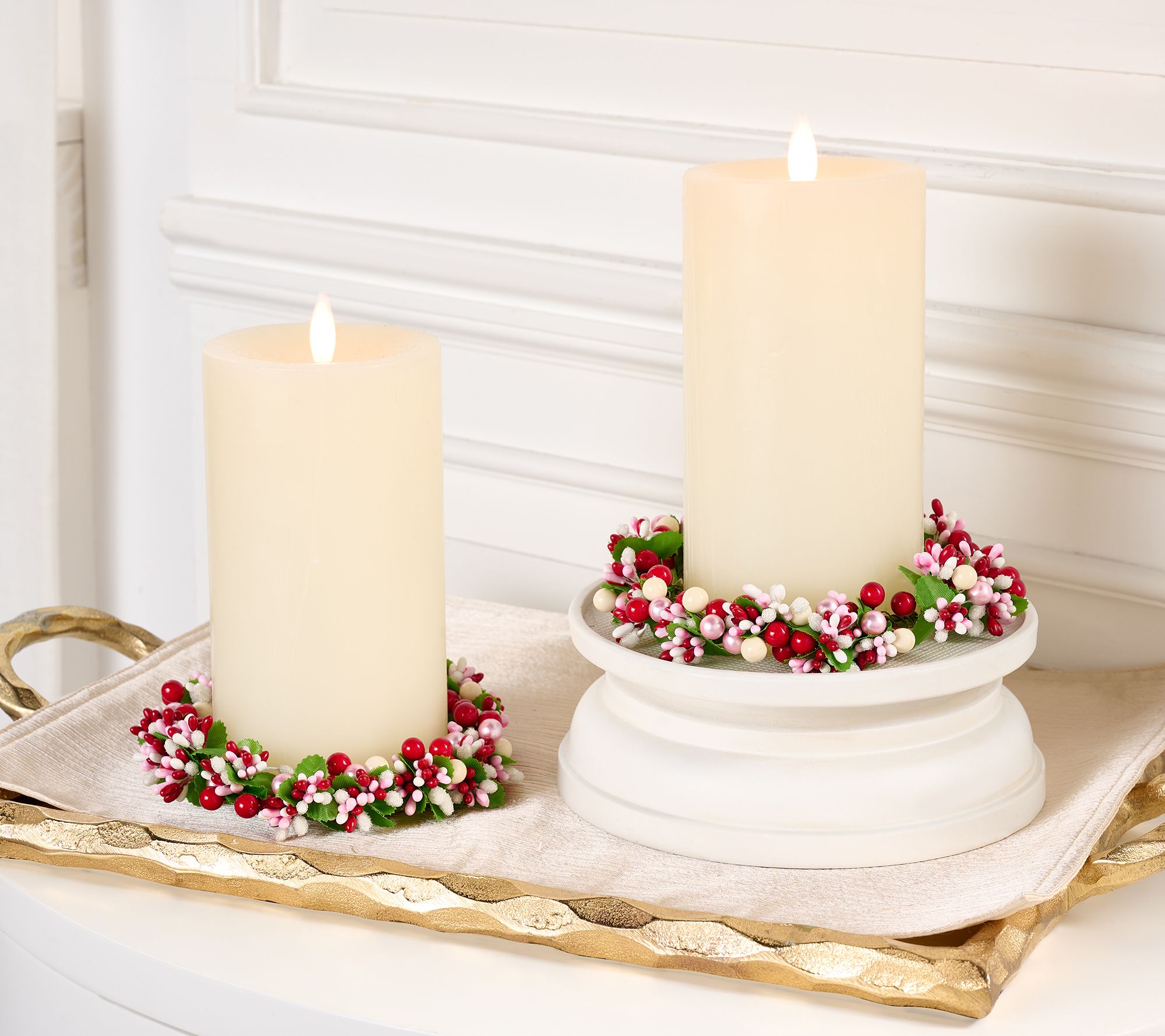 Set of 2 Valentine Pip Berry and Pearl Candle Rings by Valerie