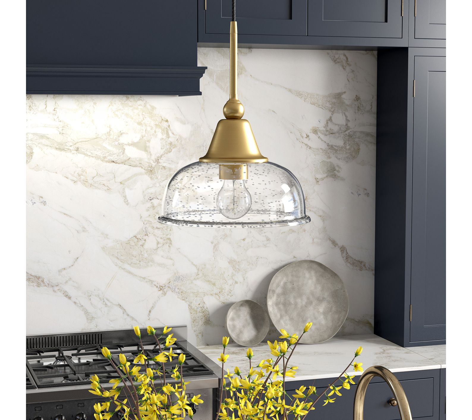 Hudson&Canal Magnolia Pendant with Glass Shade