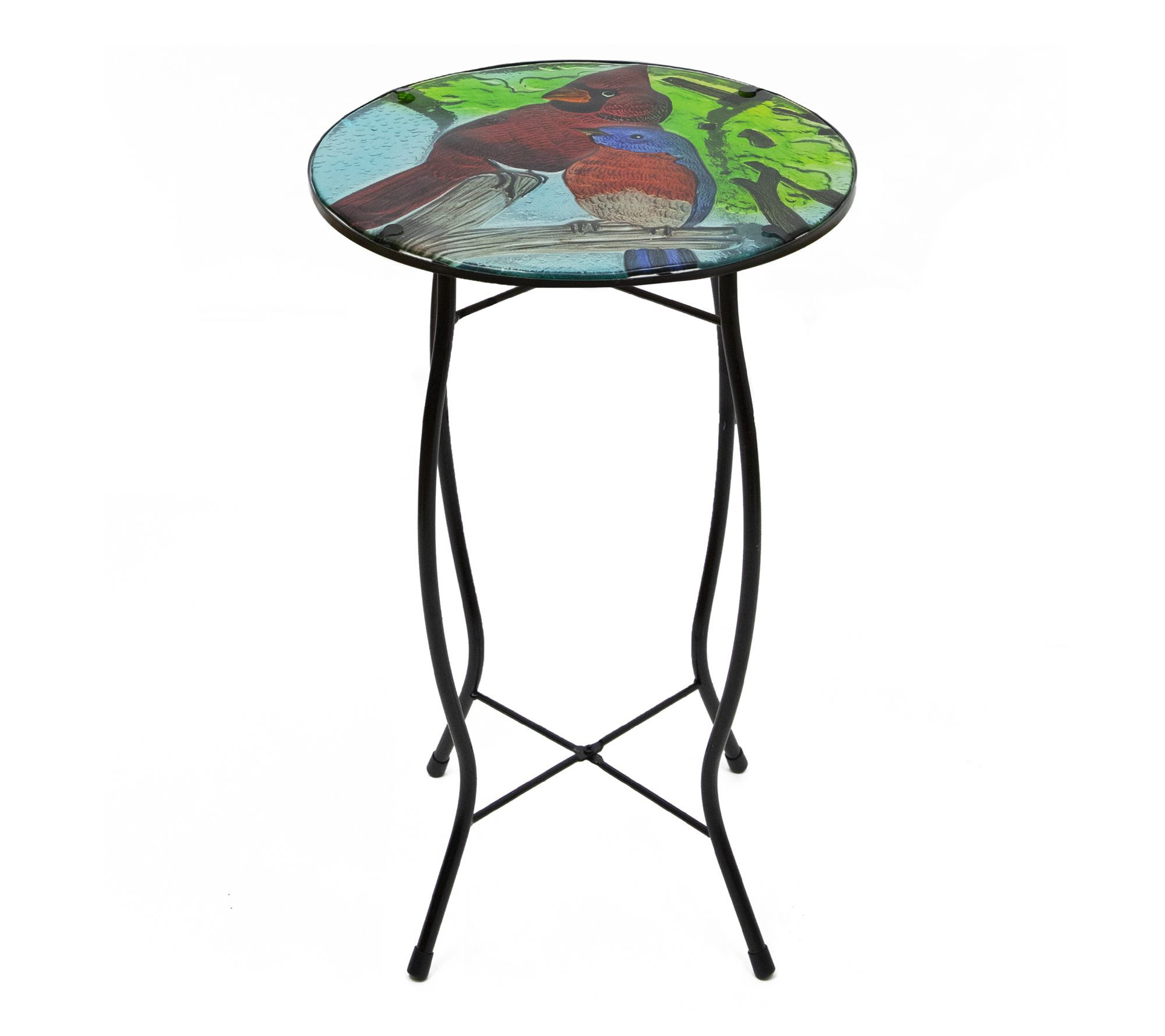Northlight 19" Blue and Red Cardinal Glass Patio Side Table