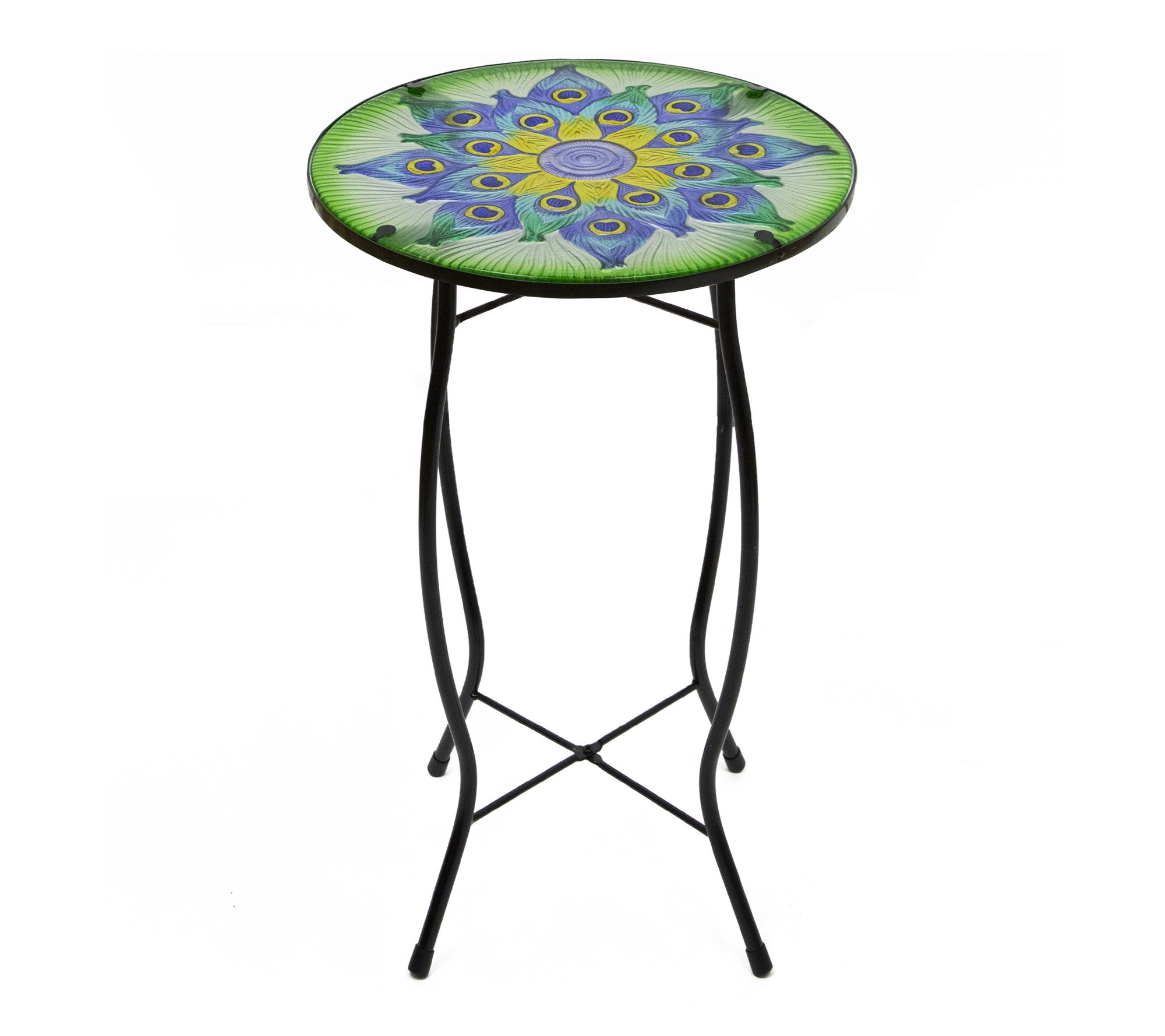 Northlight 19" Green Blue Peacock Glass Patio Side Table
