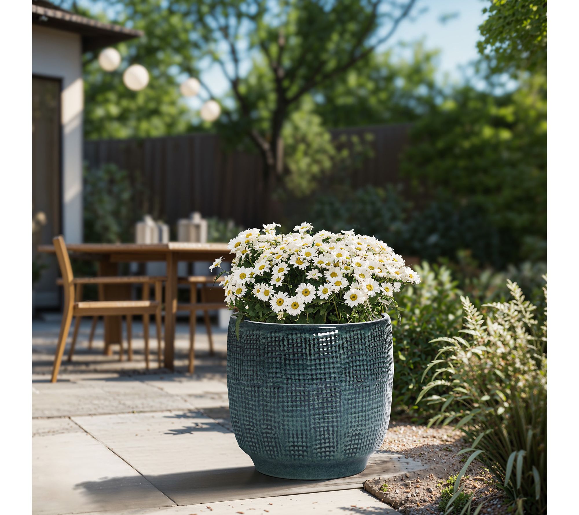 LuxenHome Marina Green & Gray 12" Round CeramicPlanter