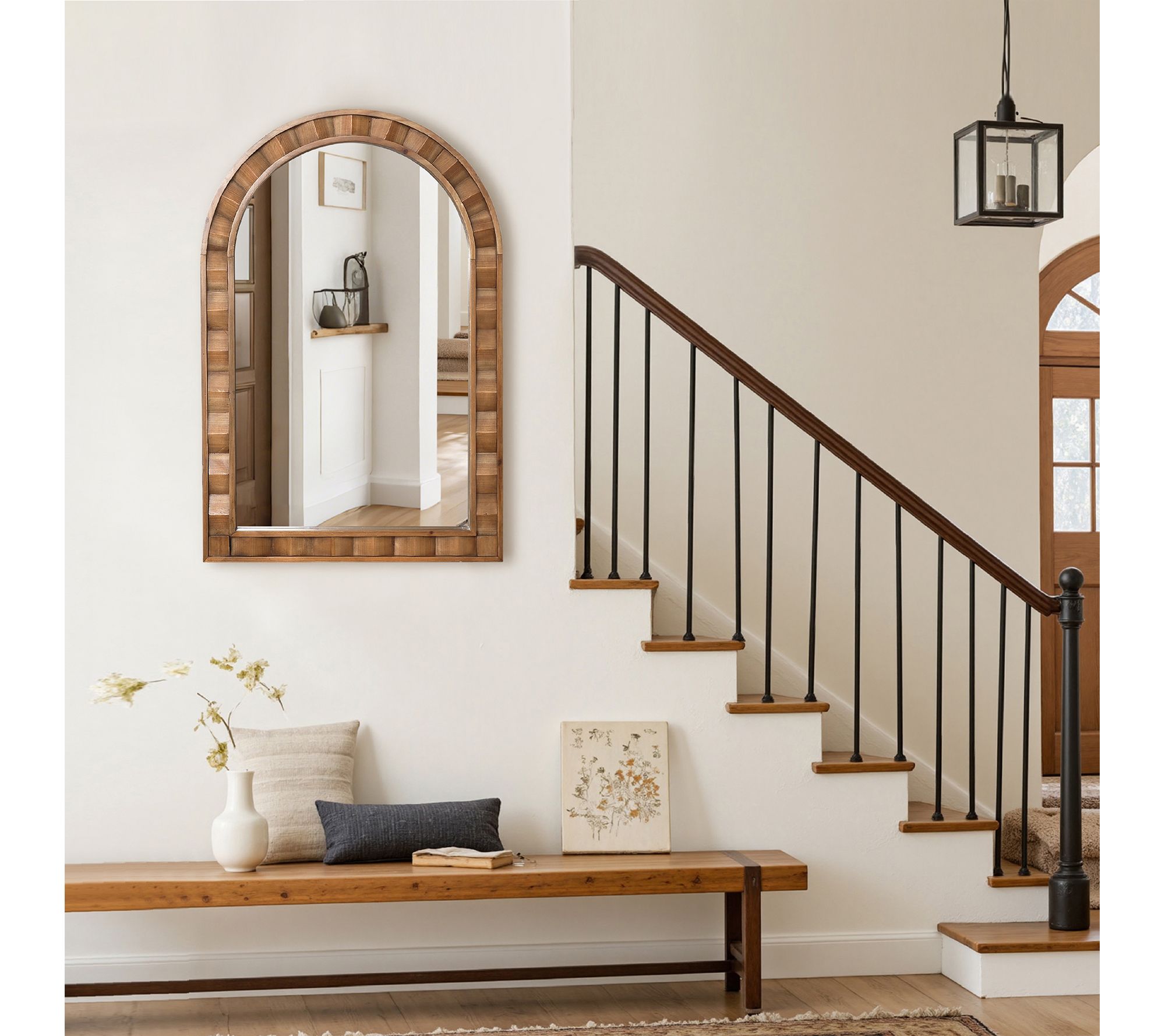 LuxenHome Natural Wood Arch 35.43" H x 23.32" WWall Mirror - QVC.com