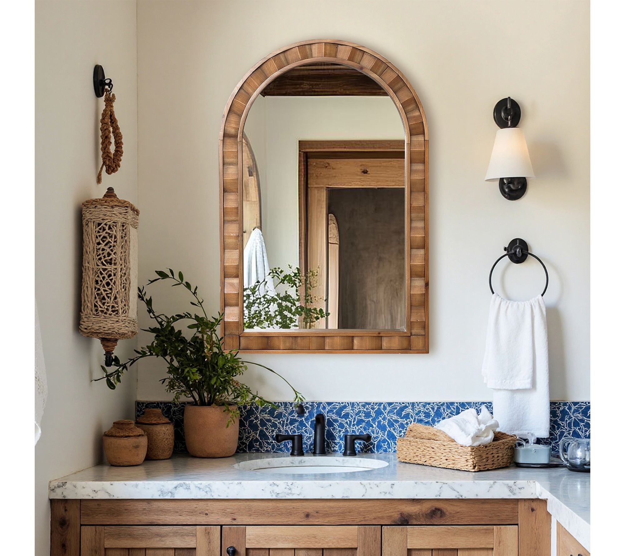 LuxenHome Natural Wood Arch 35.43" H x 23.32" WWall Mirror