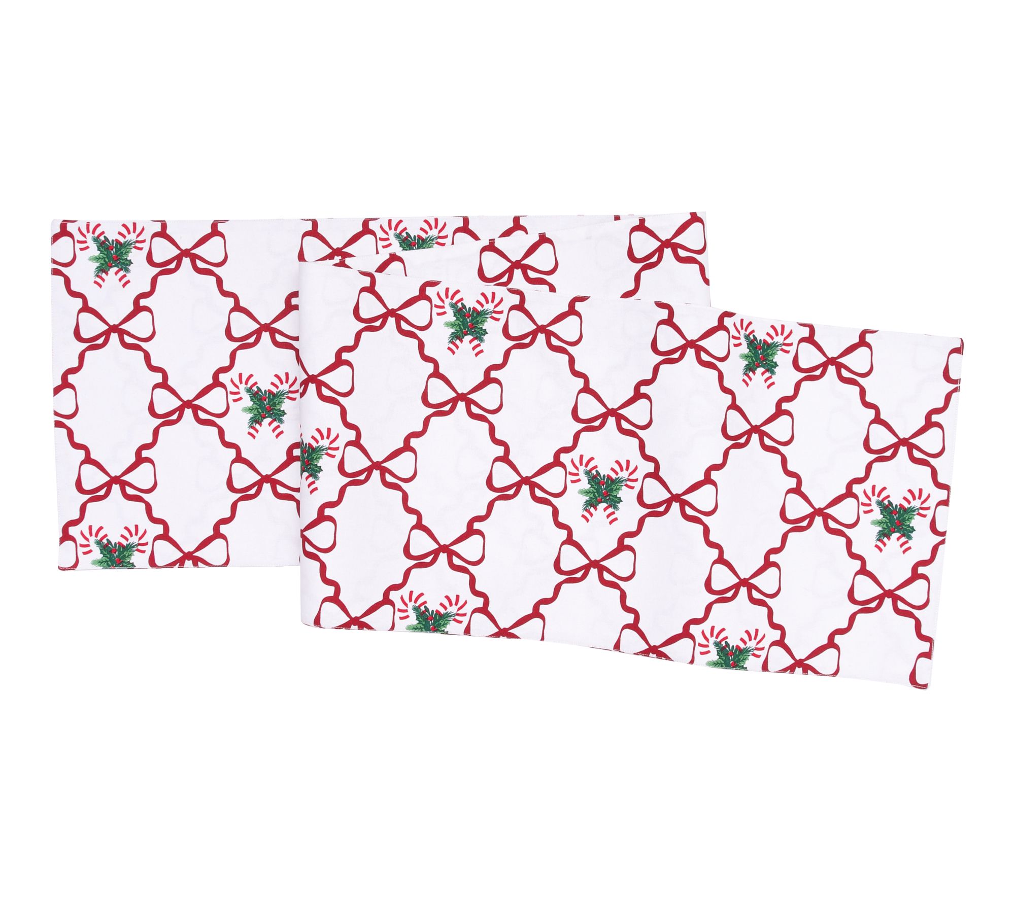 Botanical Candy Cane Bows Christmas Tabletop Runner  by Valeri