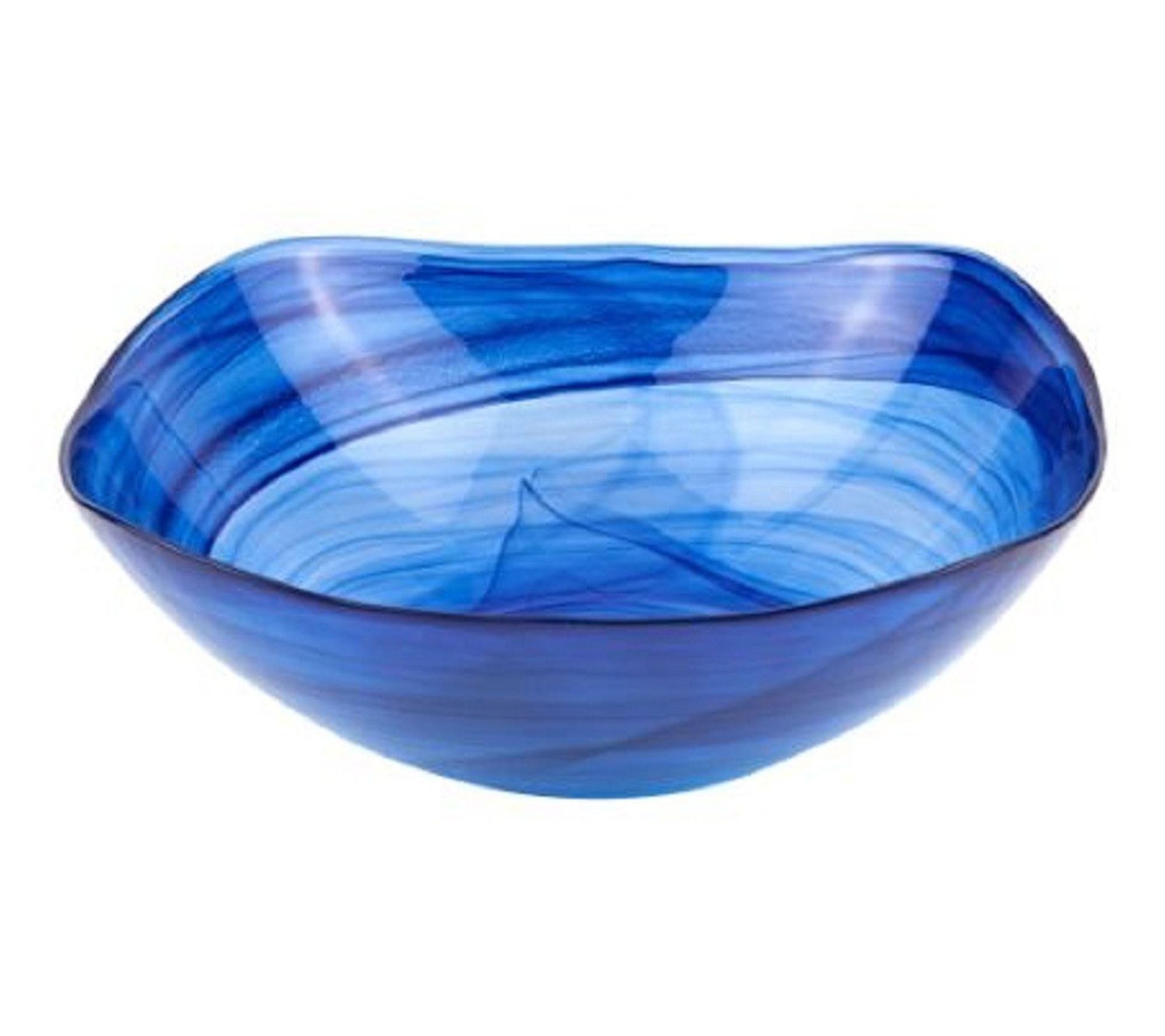 HomeRoots 10" Soft Square Blue Swirl Glass Bowl