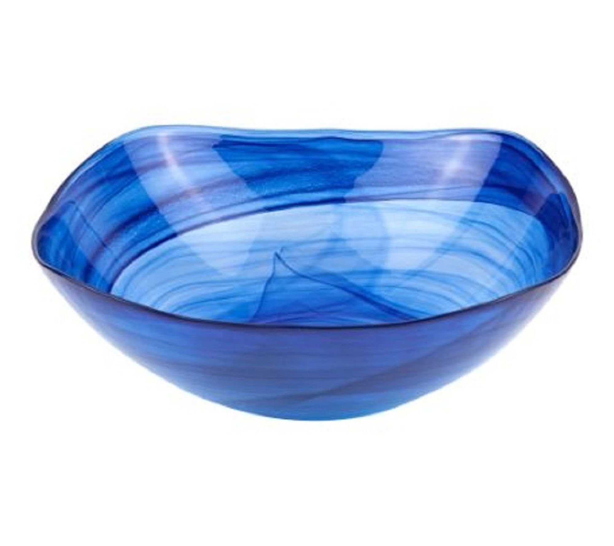 HomeRoots 10" Soft Square Blue Swirl Glass Bowl