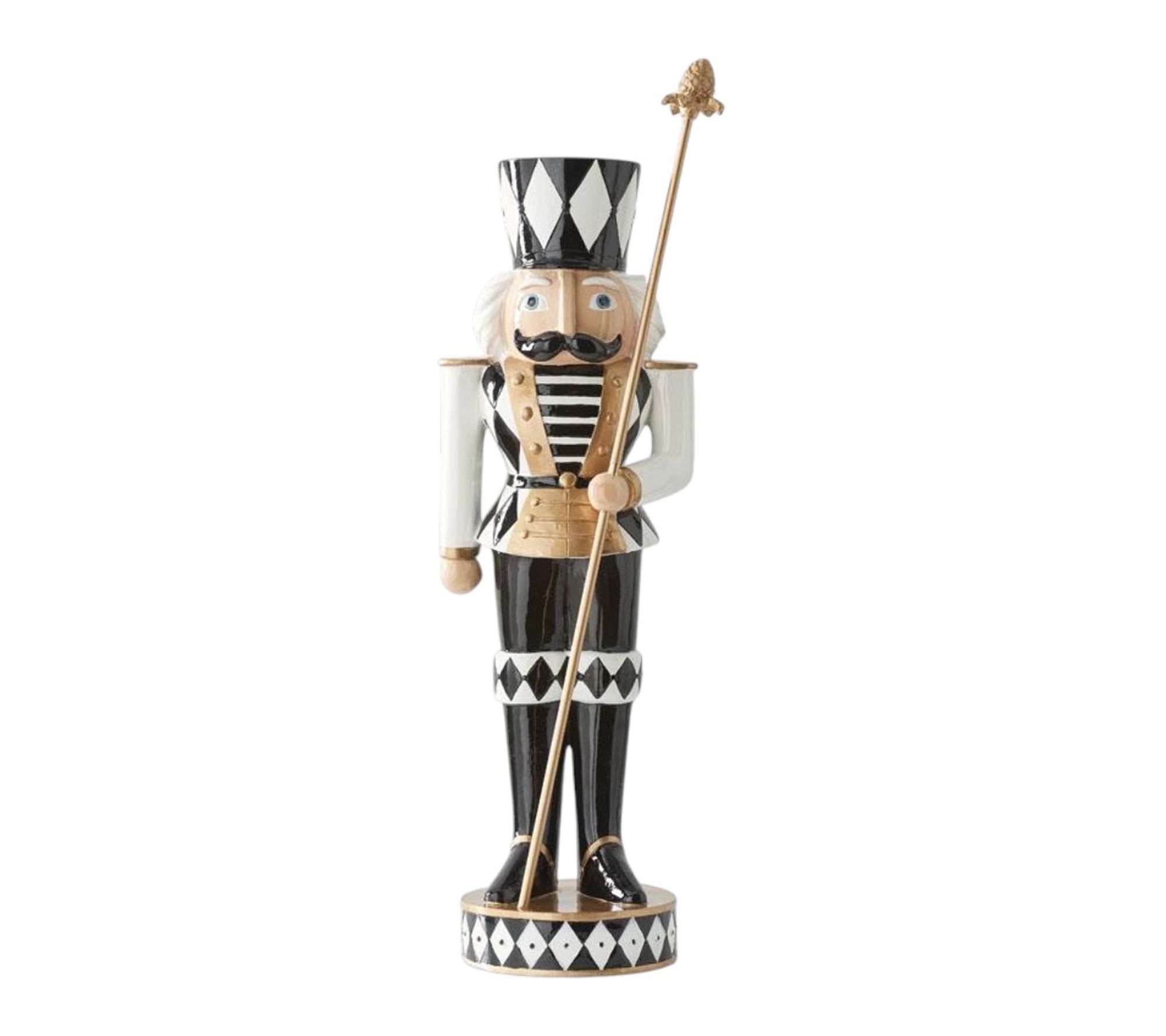 RC Home Decor -20" Black & White Soldier Nutcracker w/Gold Staff