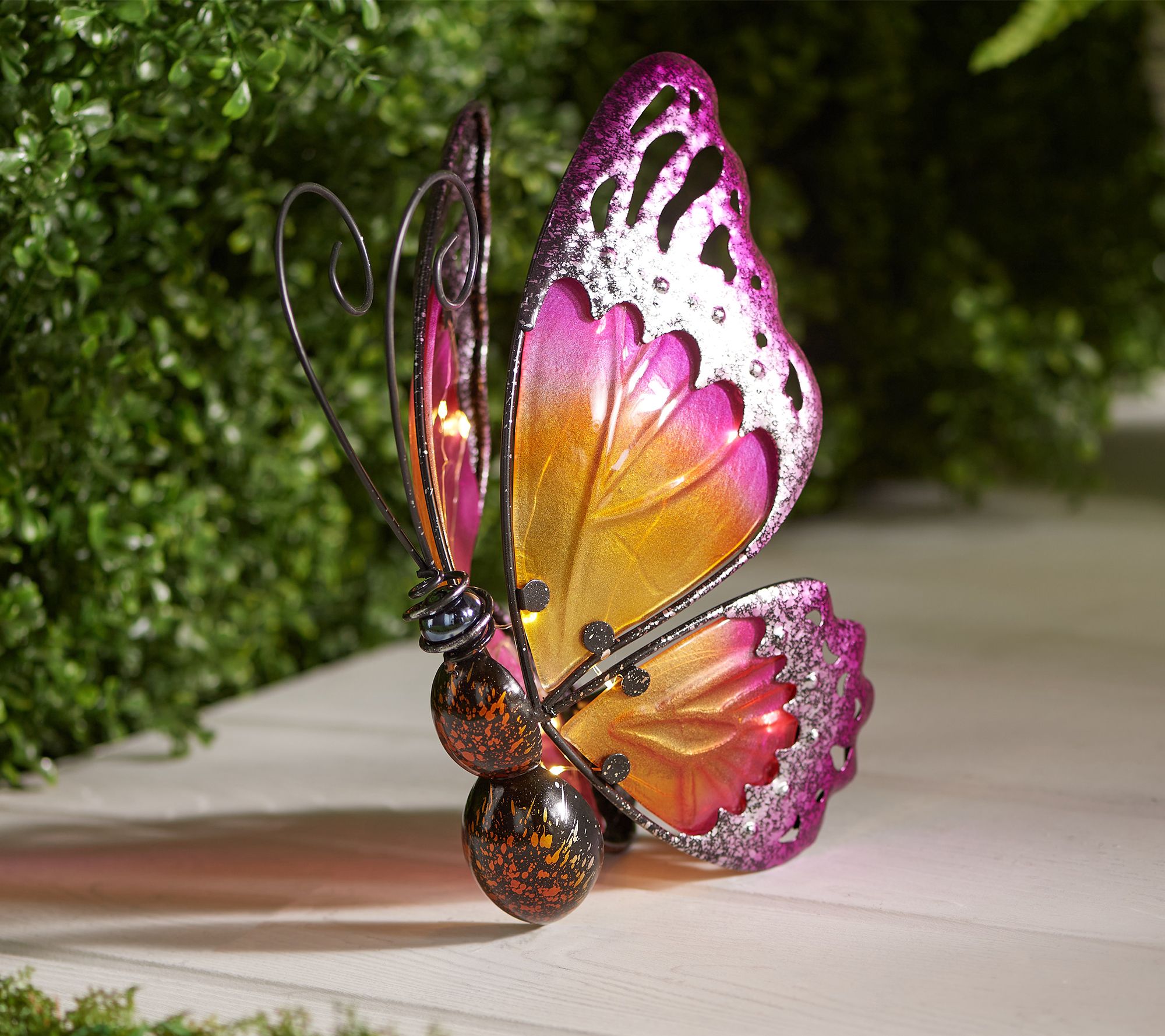 SA Products Metal Butterfly Wall Art Light - Butterfly Garden Ornaments  Outdoor LED Light with White Glow