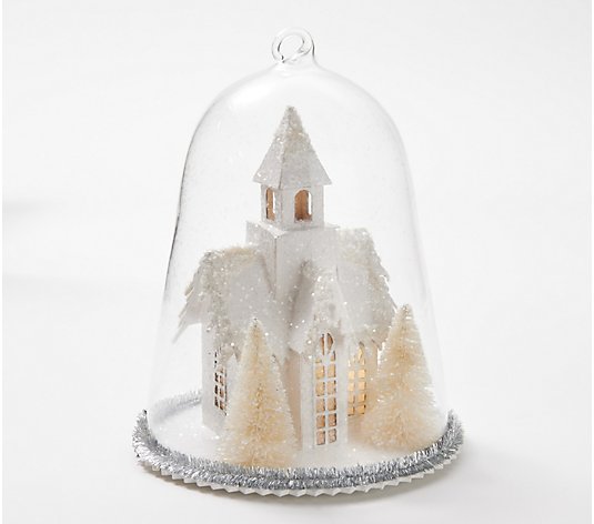 Plow & Hearth Holiday House Under Glass Cloche