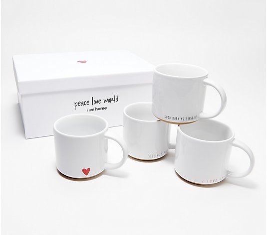 Peace Love World Set of 4 Ceramic Mugs with Affirmations