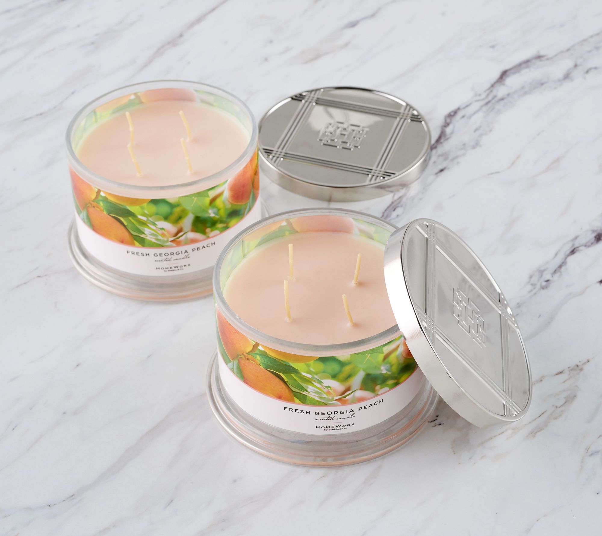 HomeWorx by Slatkin & Co. S/2 Fresh Peach 18oz Candles
