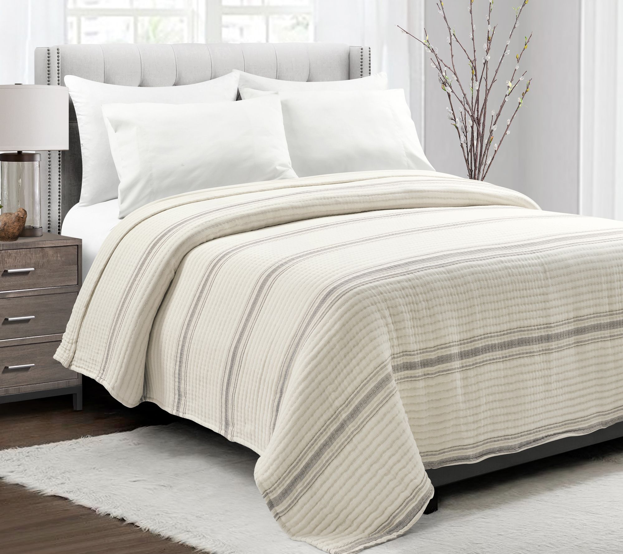 Farmhouse Stripe Kantha Yarn Dyed Cotton WovenG Quilt