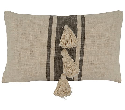 Saro Lifestyle PolyFilled Throw Pillow W/Striped Tassel Design